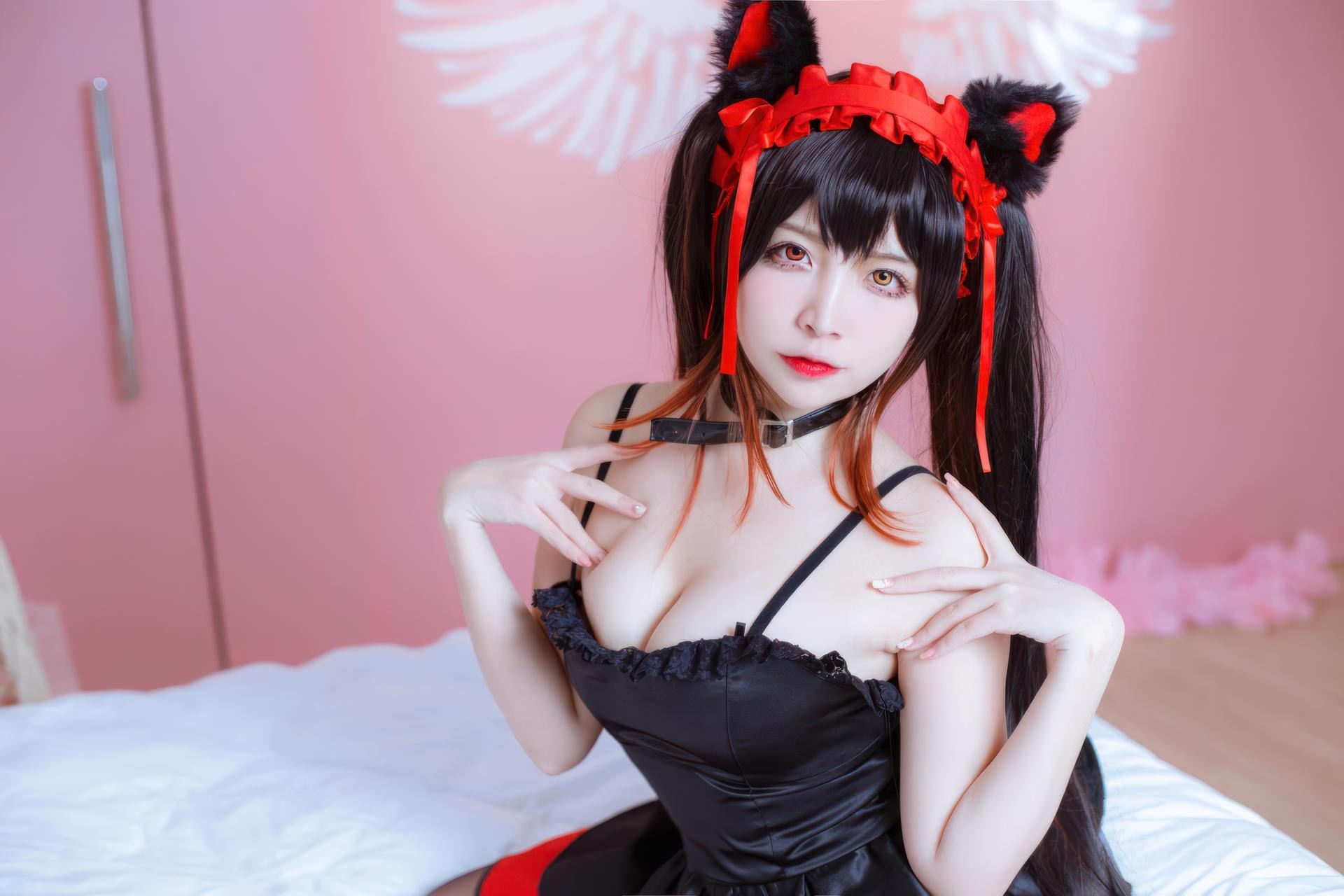 [cosplay] 二佐Nisa - 约会大作战 时崎狂三：猫咪猫耳黑丝角色還原 30P