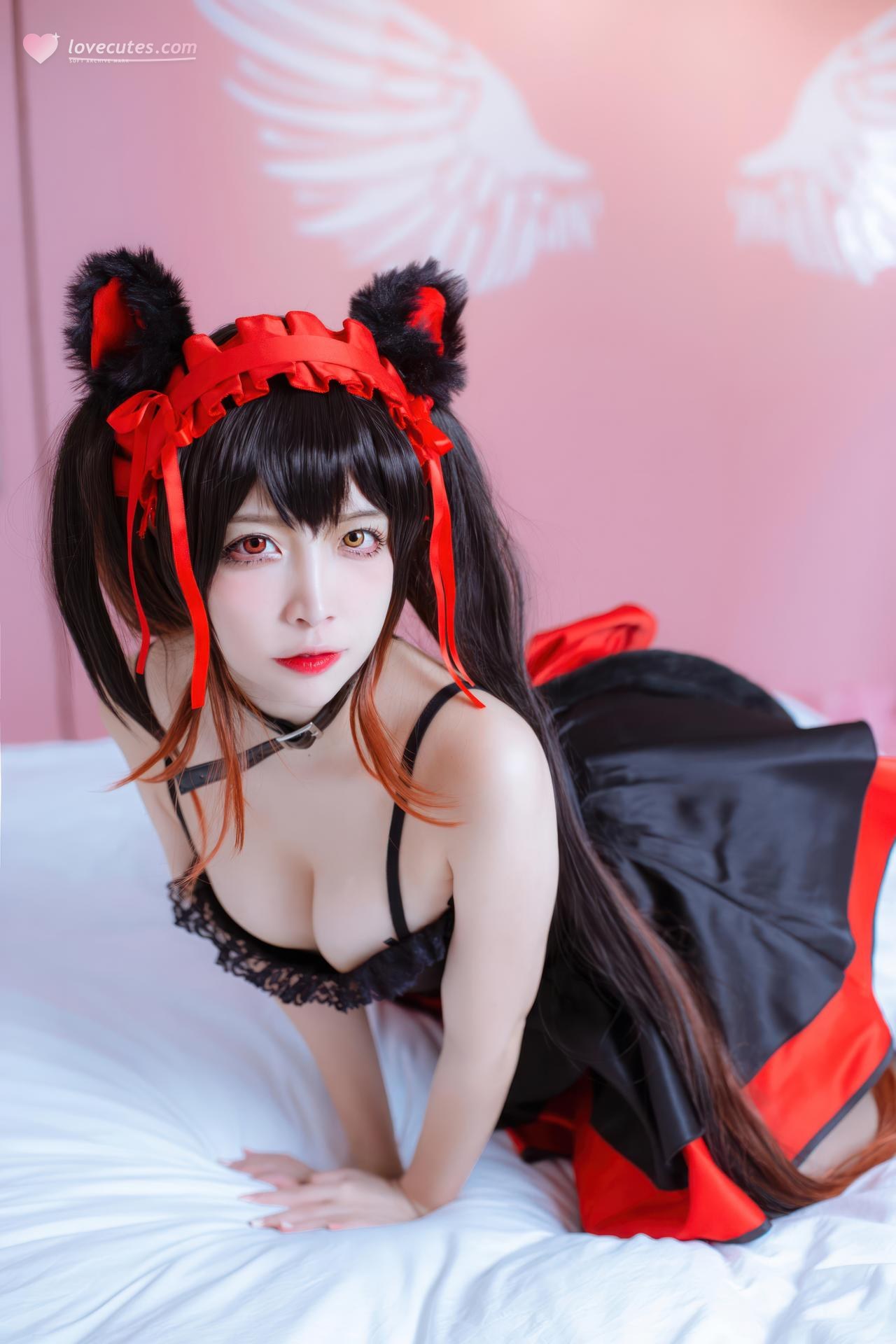 [cosplay] 二佐Nisa - 约会大作战 时崎狂三：猫咪猫耳黑丝角色還原 30P