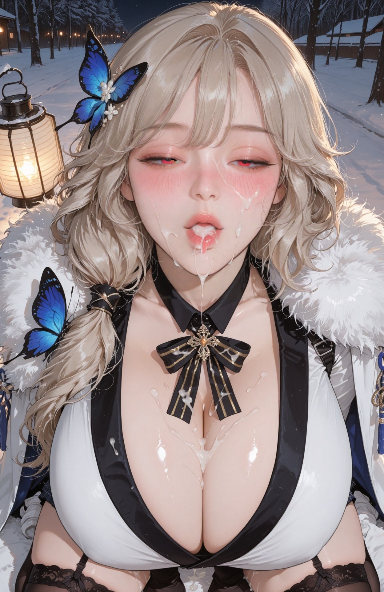 AI Generated Anime Girl - Goddess of Victory NIKKE Ludmilla Winter Owner แกลเลอรี AI lace lingerie, white stockings, explicit nude detail 104P