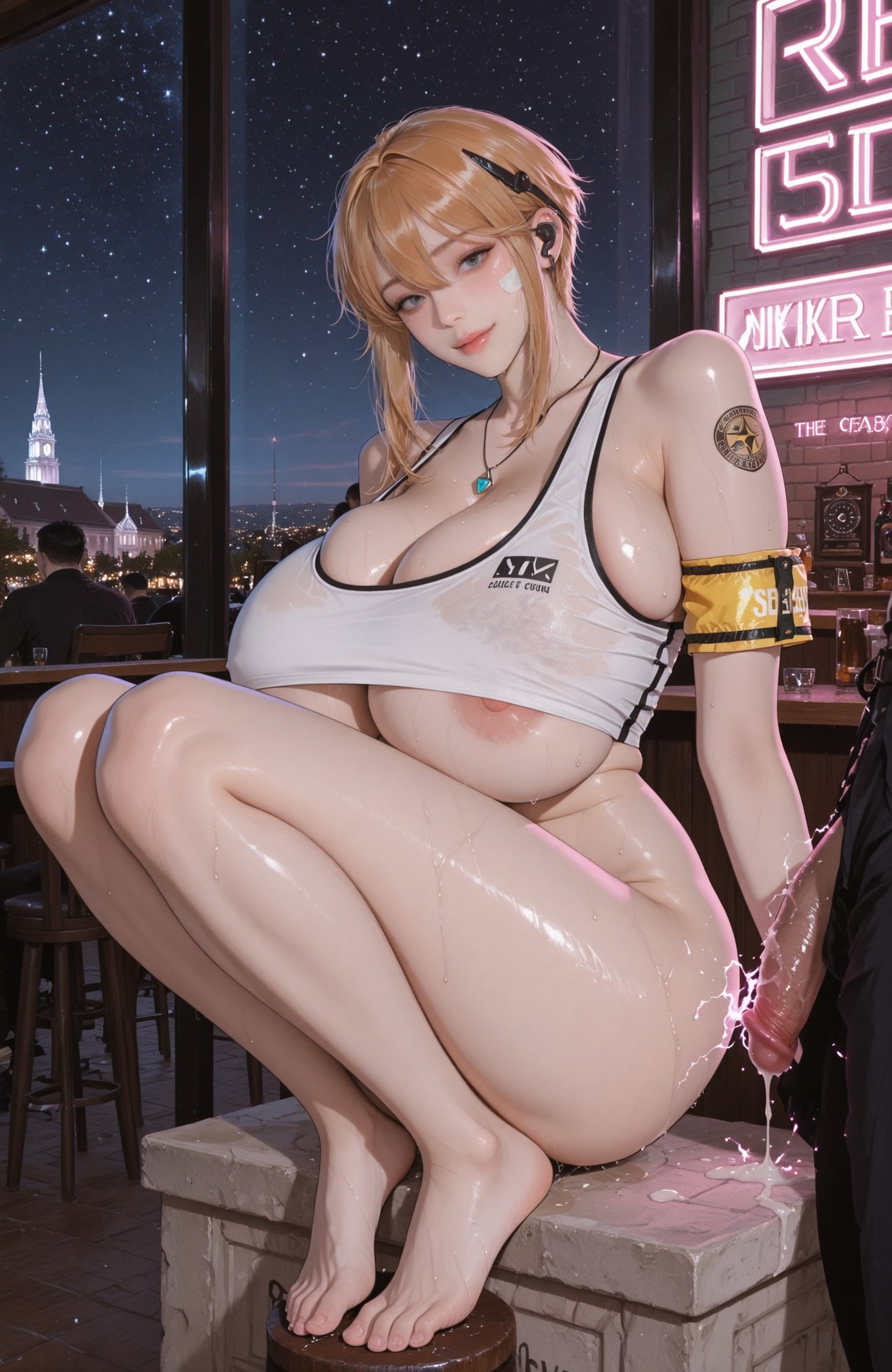 AI Generated Anime Girl - Goddess of Victory NIKKE Maxwell: bodysuit, wet-look styling, explicit nude detail 107P