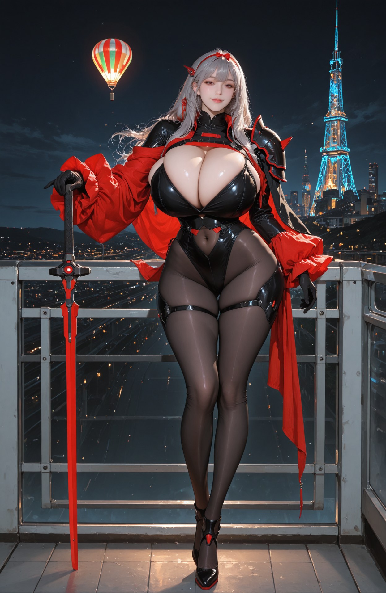 AI Generated Anime Girl - Goddess of Victory NIKKE Scarlet bodysuit, black stockings, wet-look styling, nude detail AI画像ギャラリー 94P