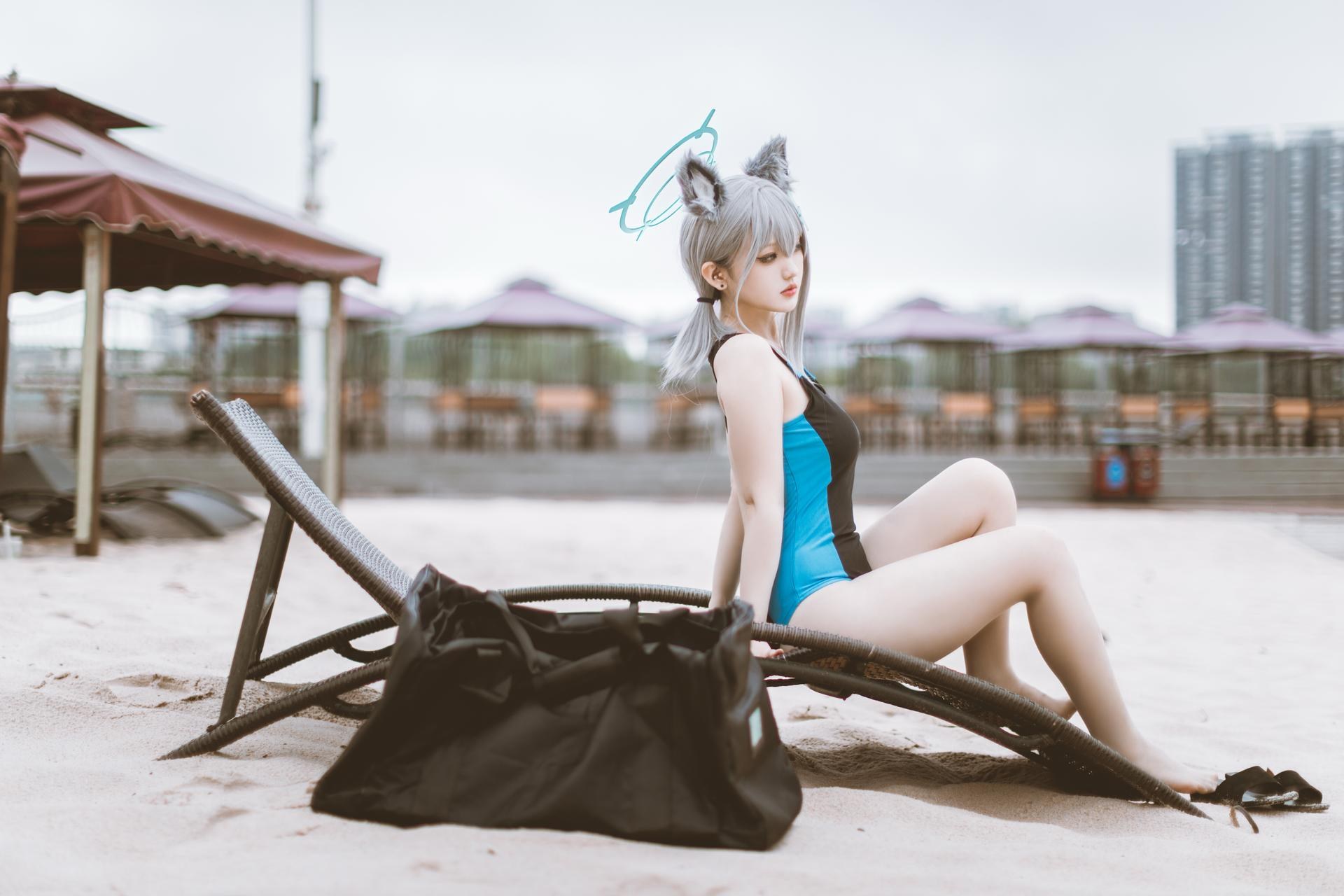 [cosplay] Lu - 蔚蓝档案 砂狼白子：蔚蓝档案 砂狼白子 水着角色還原美腿 15P