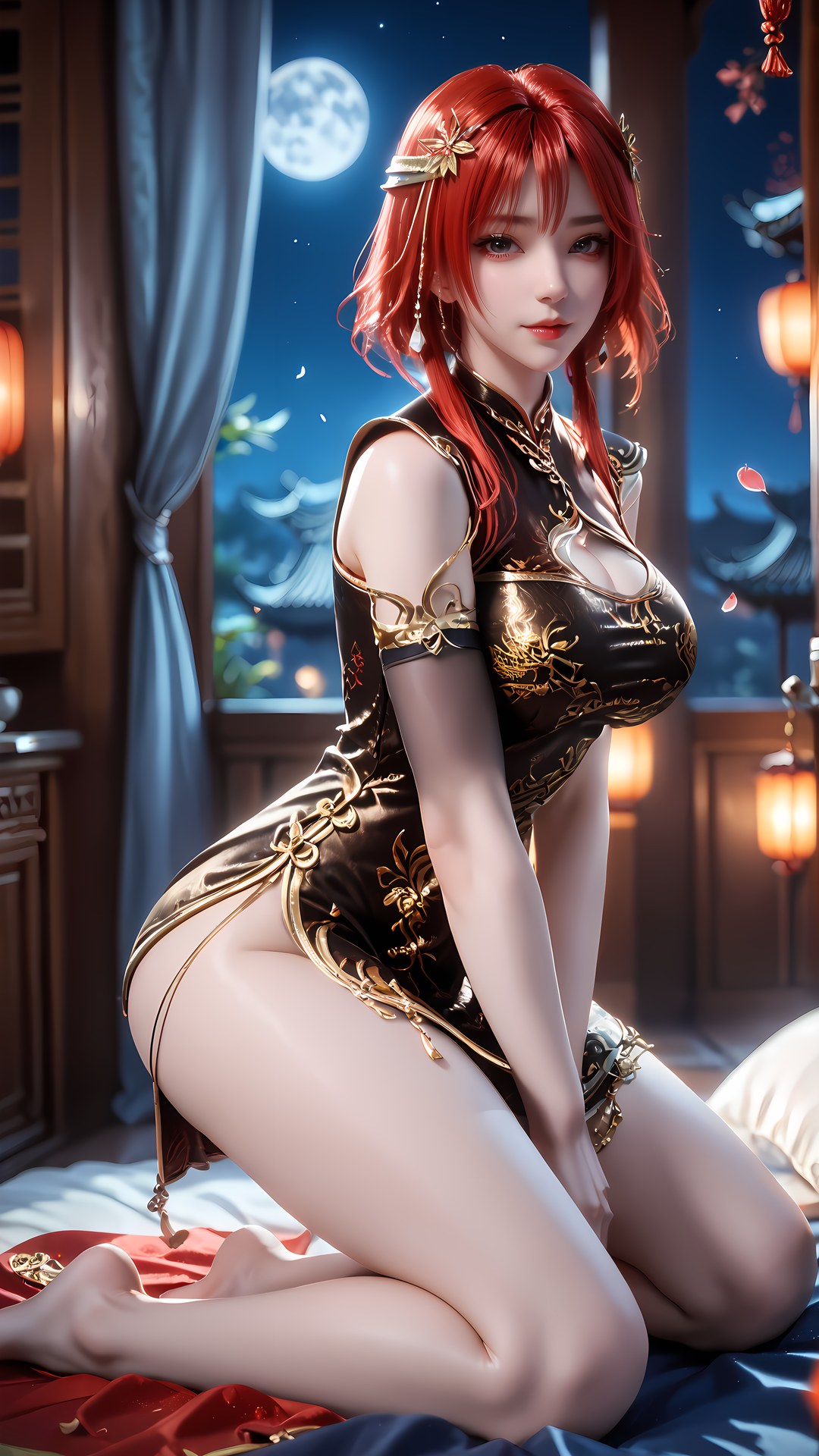 AI Porn - 百炼成神 朱绾：黑金旗袍露穴成人向圖集 88P