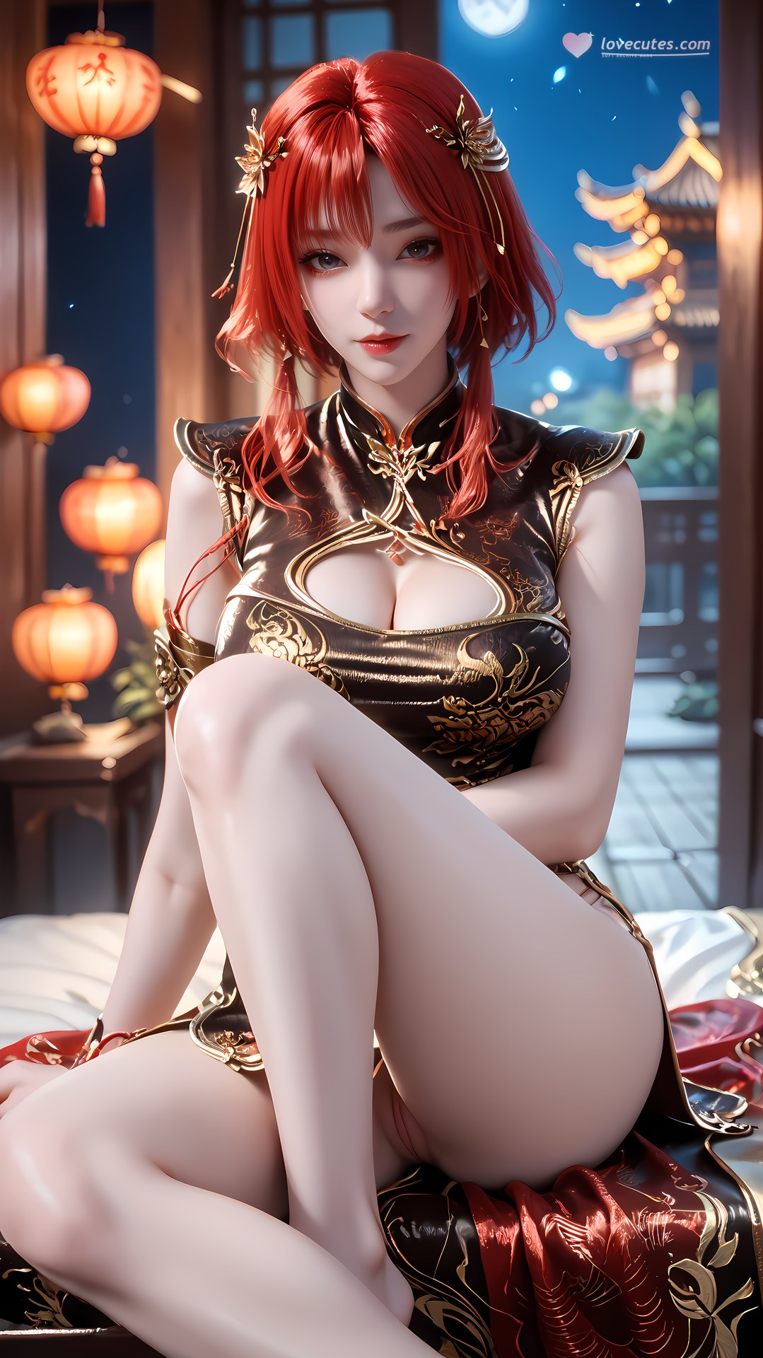 AI Porn - 百炼成神 朱绾：黑金旗袍露穴成人向圖集 88P