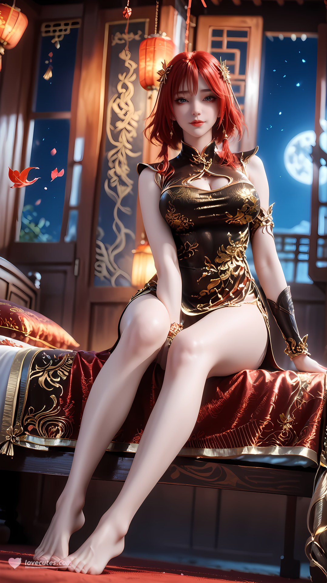 AI Porn - 백련성신 주완 블랙 골드 치파오 노출 누드 블랙 골드 치파오, 침실 포즈, 노출 누드 AI 이미지 갤러리 88P