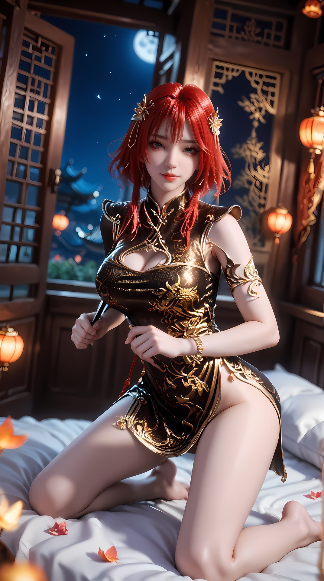 AI Porn - 百煉成神 朱綰 黒金チャイナドレス 露出ヌード 黒金チャイナドレス、ベッド風ポーズ、露出ヌード AI画像ギャラリー 88P