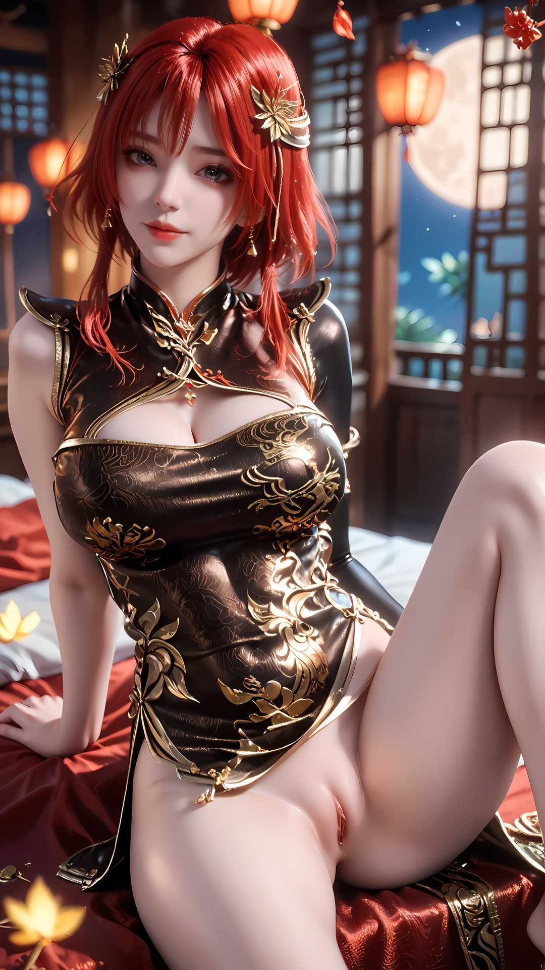 AI Porn - 百煉成神 朱綰 黒金チャイナドレス 露出ヌード 黒金チャイナドレス、ベッド風ポーズ、露出ヌード AI画像ギャラリー 88P