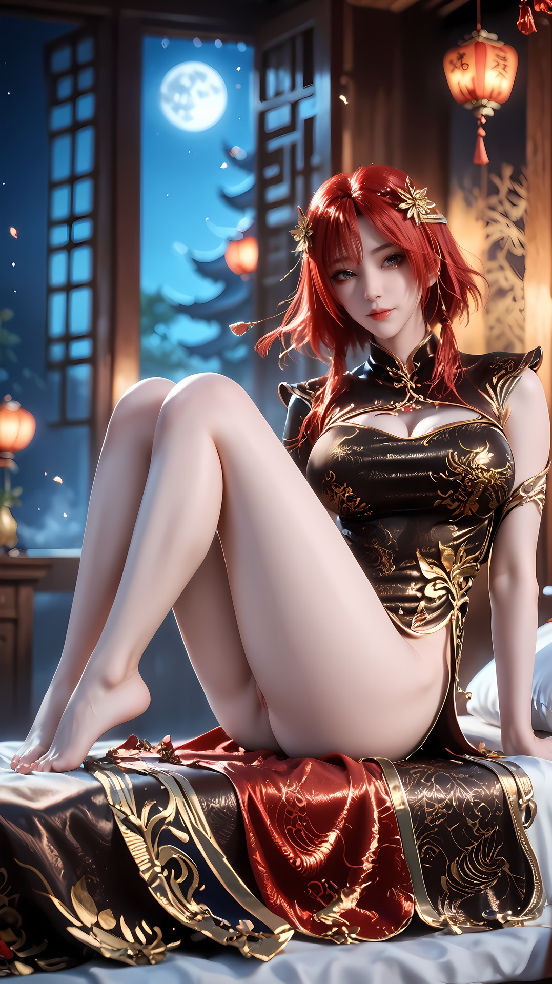 AI Porn - 百炼成神 朱绾：黑金旗袍露穴成人向图集 88P