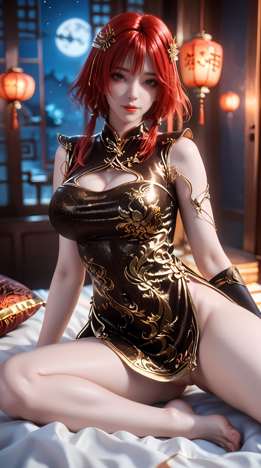 AI Porn - 百炼成神 朱绾：黑金旗袍露穴成人向图集 88P