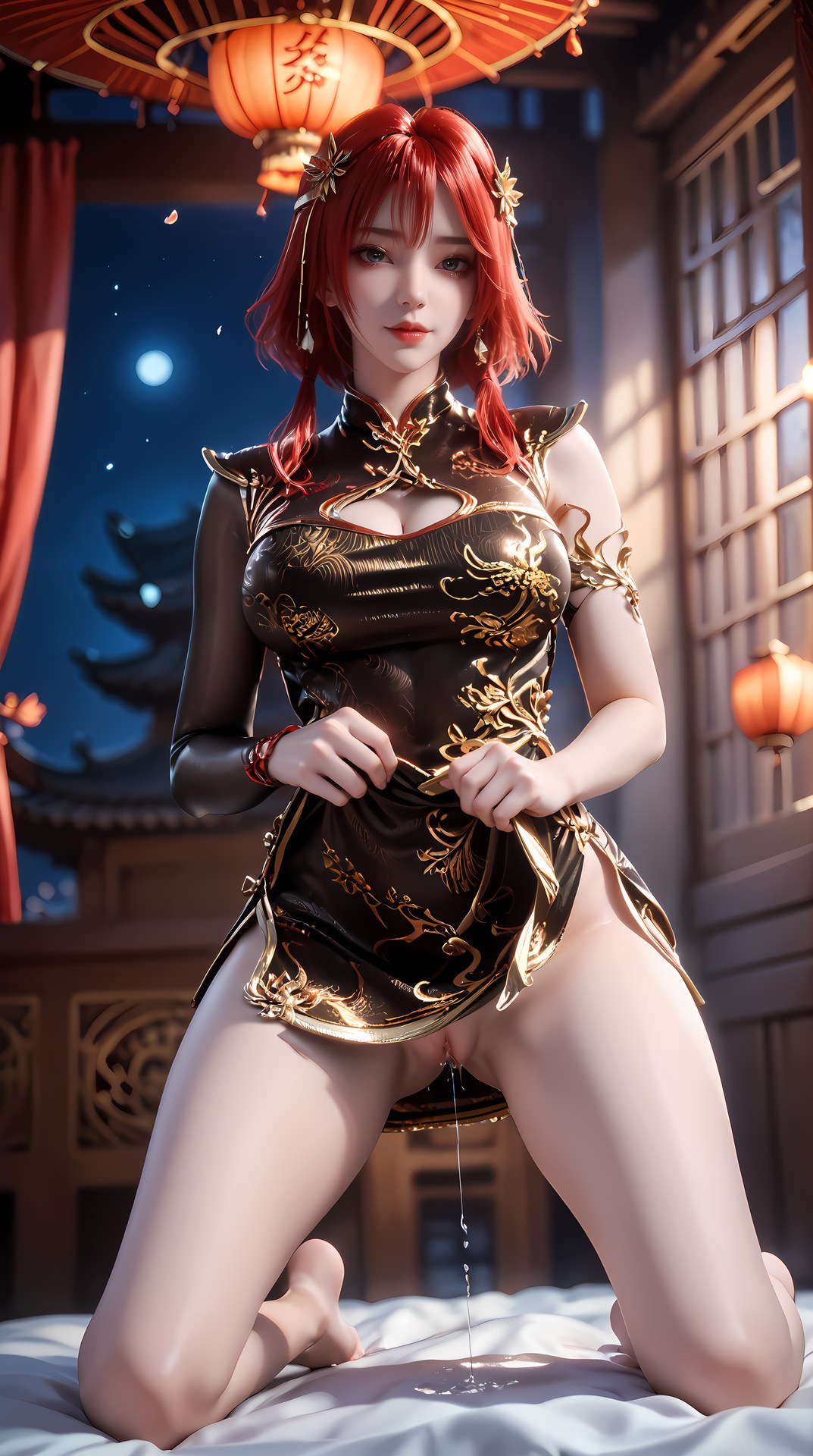 AI Porn - 百炼成神 朱绾：黑金旗袍露穴成人向图集 88P