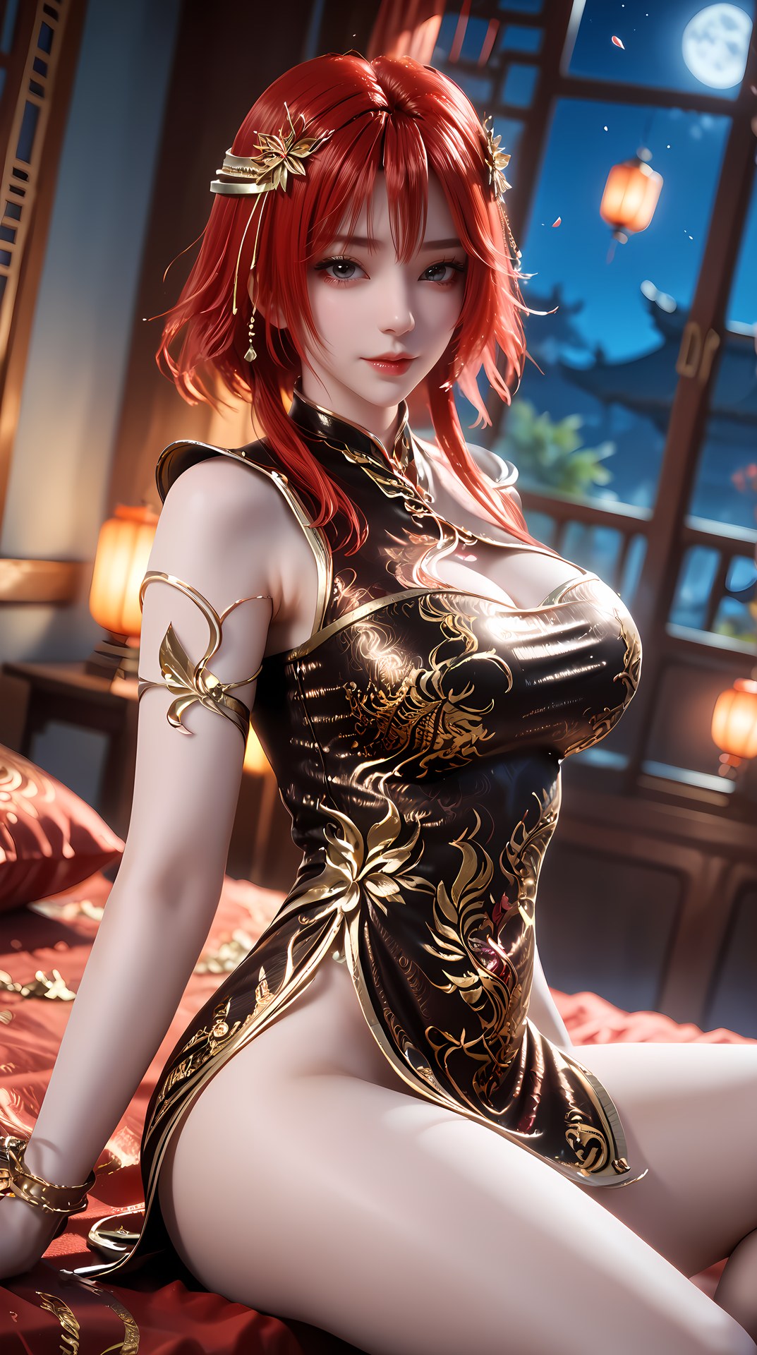 AI Porn - 百炼成神 朱绾：黑金旗袍露穴成人向圖集 88P