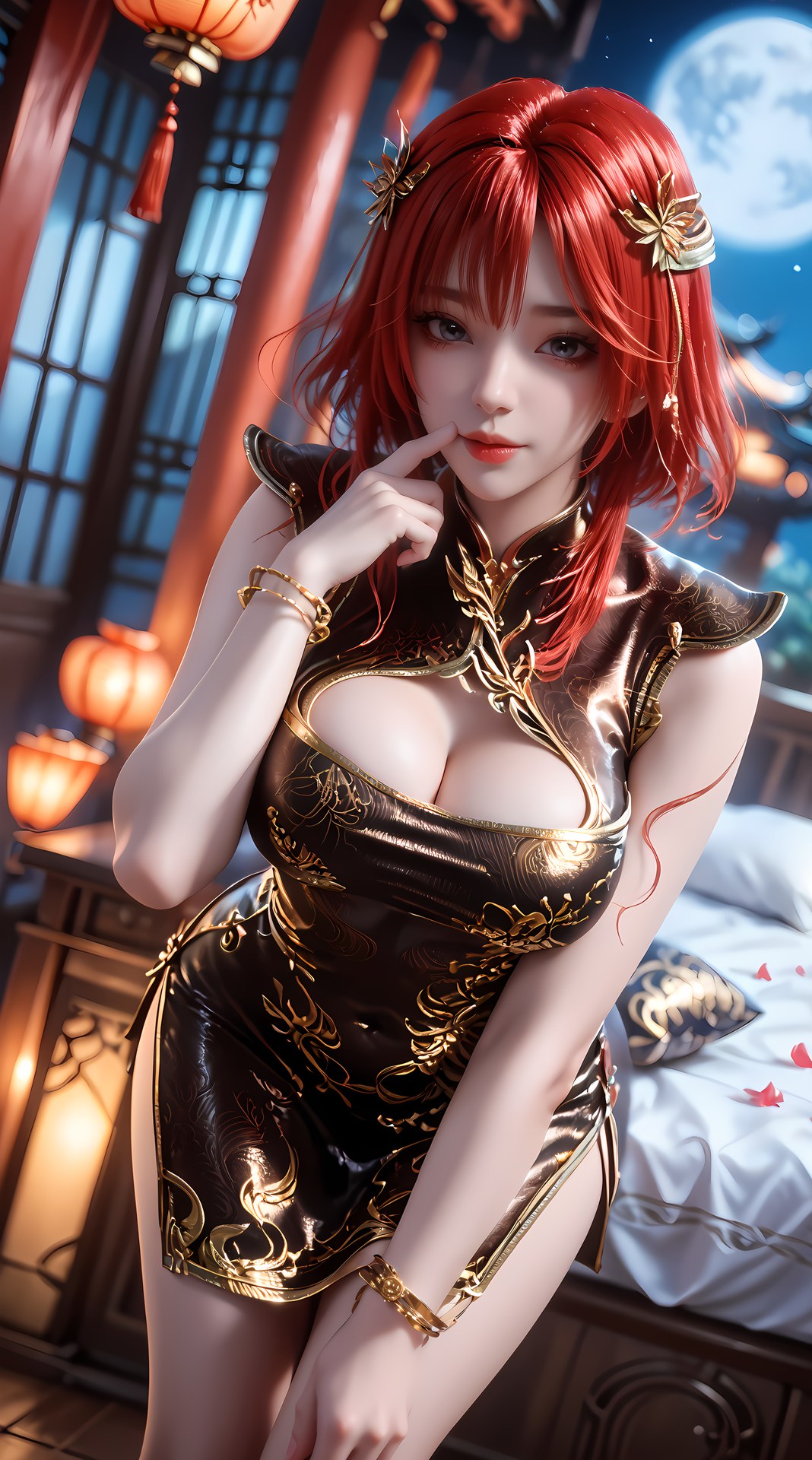 AI Porn - 百炼成神 朱绾：黑金旗袍露穴成人向圖集 88P