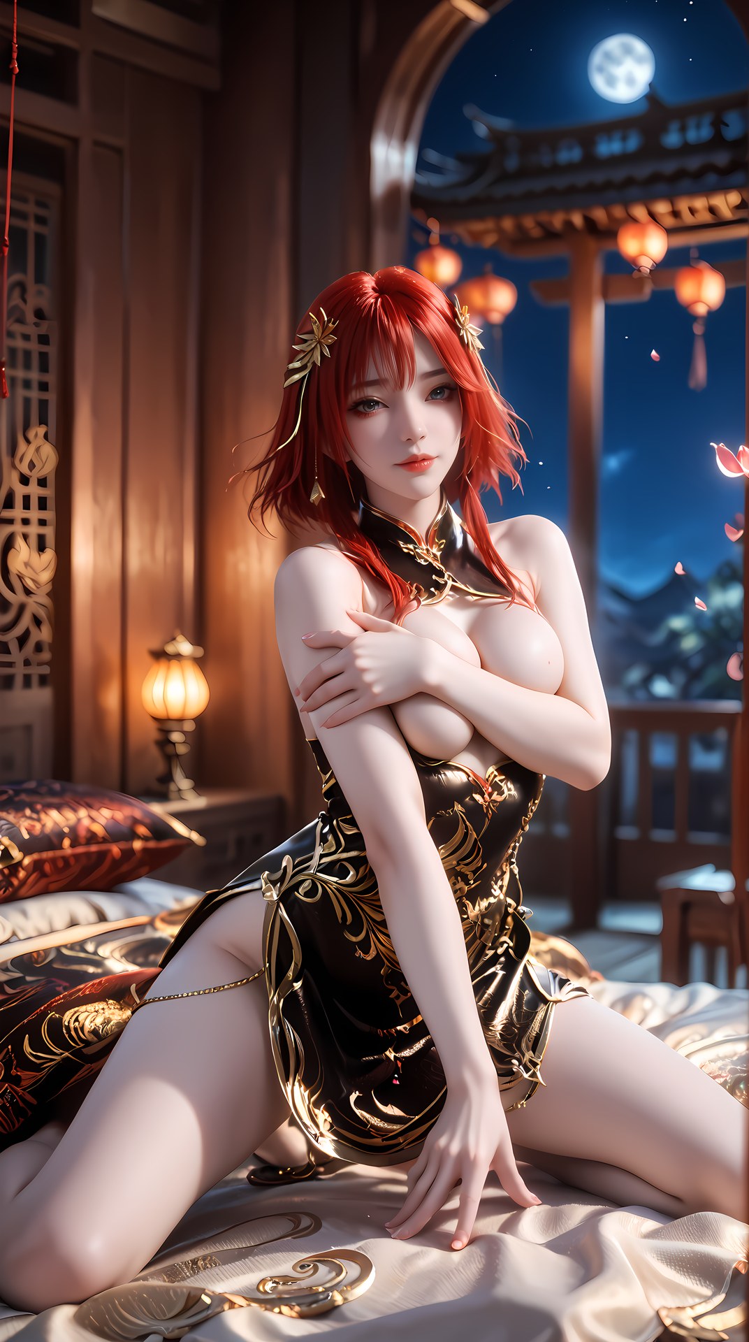 AI Porn - 百炼成神 朱绾：黑金旗袍露穴成人向圖集 88P