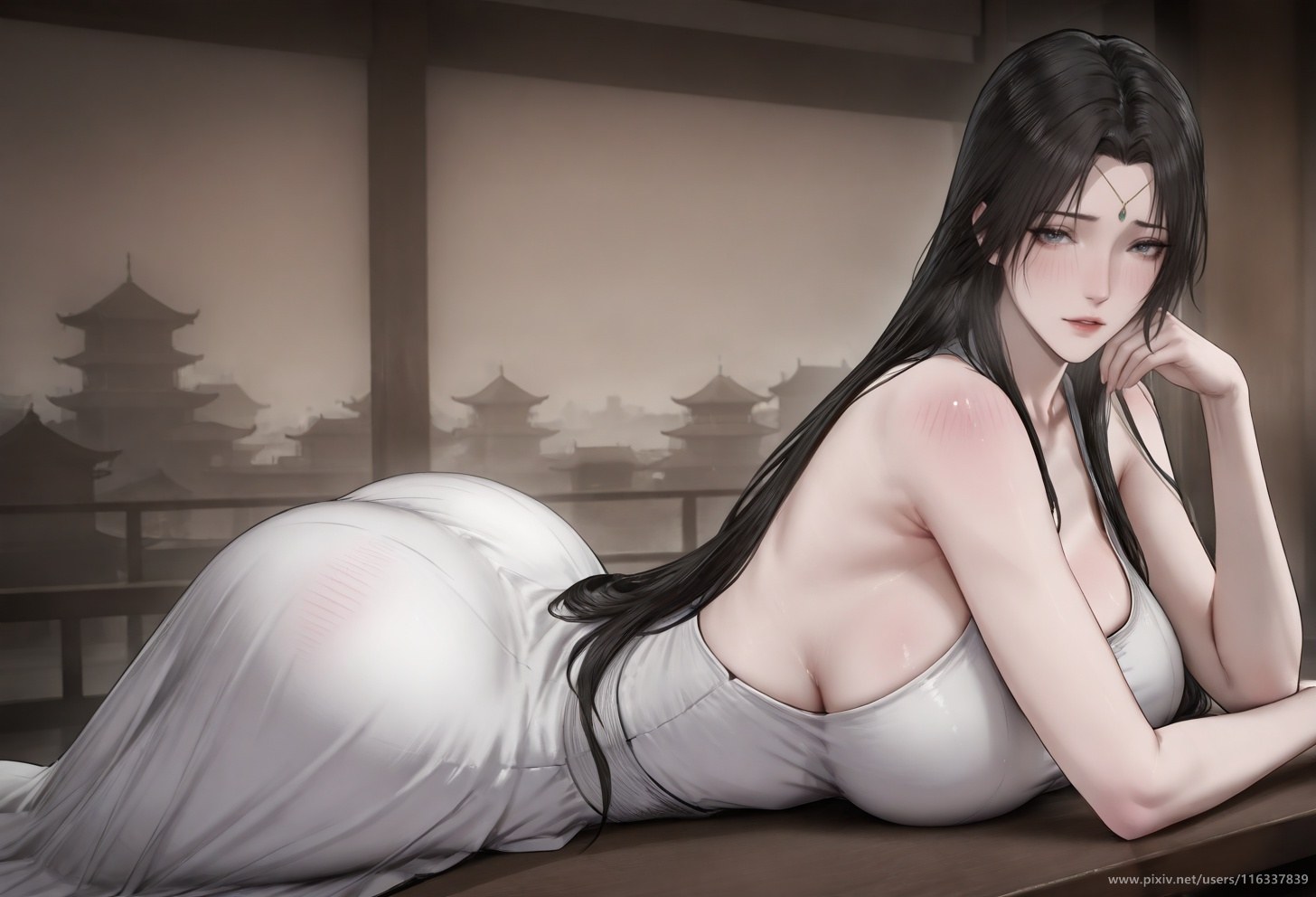 AI Porn - 배 흰 의상 스타킹 상반신 노출 성인 흰 의상, 스타킹, 상반신 노출, 침실 포즈 AI 이미지 갤러리 139P