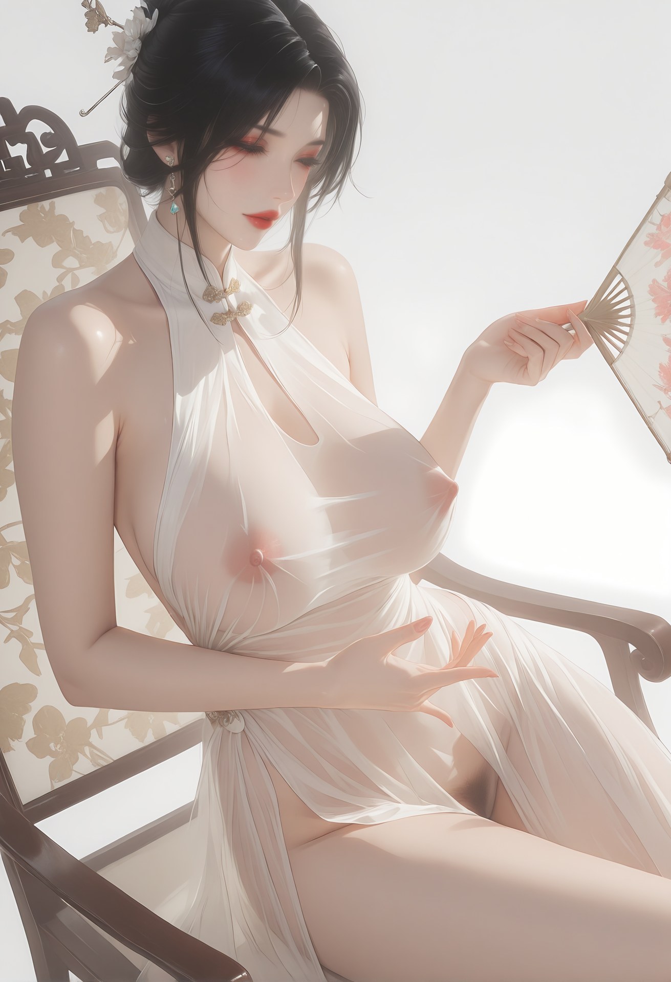 AI Porn - 虞美人：白色透视旗袍露穴成人向圖集 96P