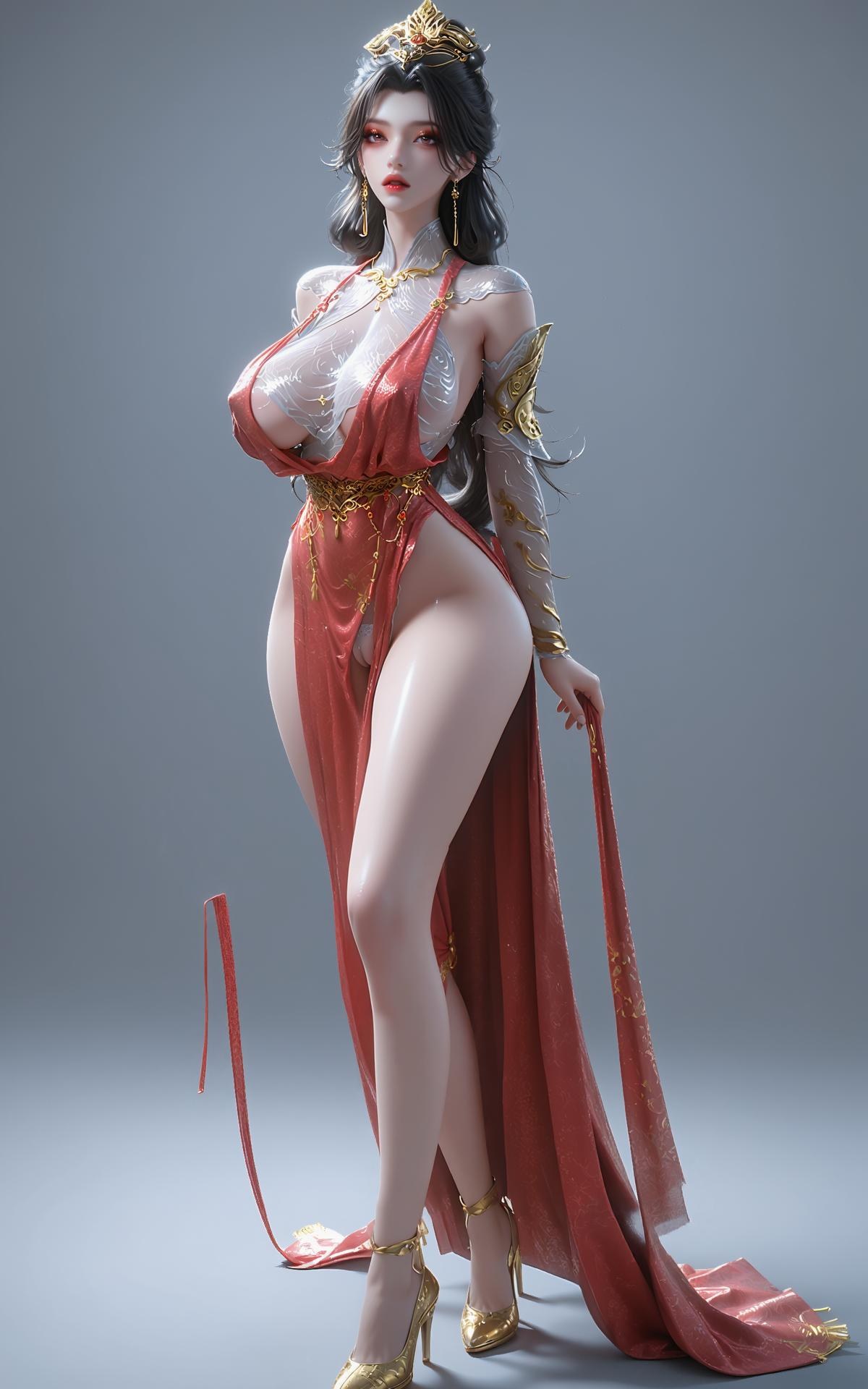 AI Porn - Chang Sheng Jie Zhao Lin'er red costume explicit nude red costume styling, explicit nude detail, busty presentation AI Adult Gallery 255P