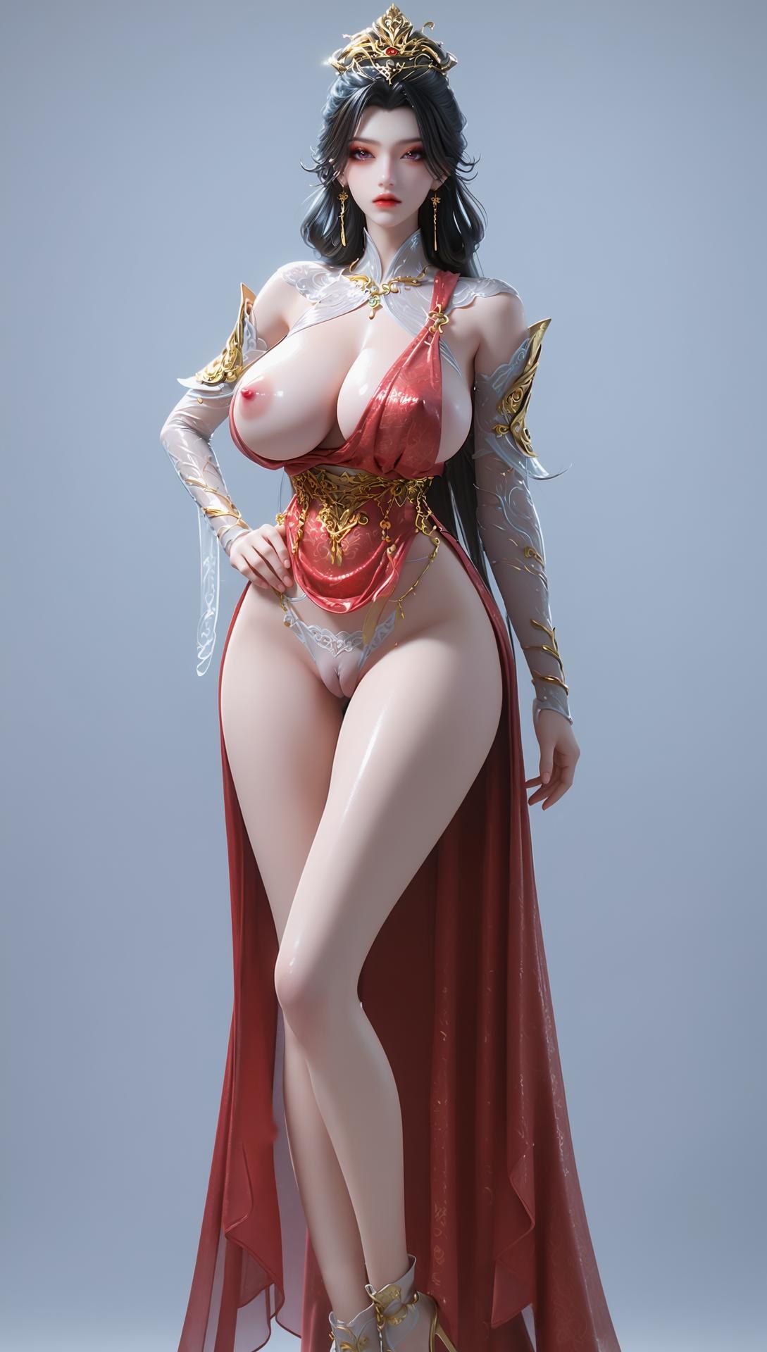 AI Porn - Chang Sheng Jie Zhao Lin'er red costume explicit nude red costume styling, explicit nude detail, busty presentation AI Adult Gallery 255P