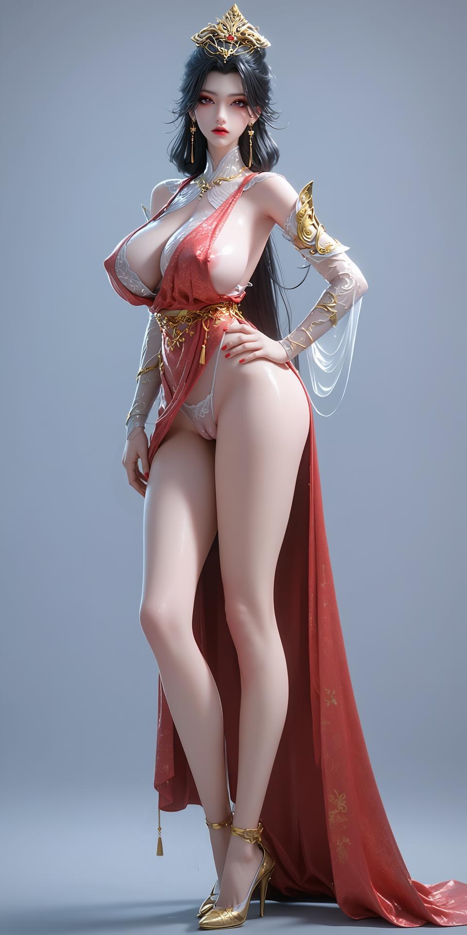 AI Porn - Chang Sheng Jie Zhao Lin'er red costume explicit nude red costume styling, explicit nude detail, busty presentation AI Adult Gallery 255P