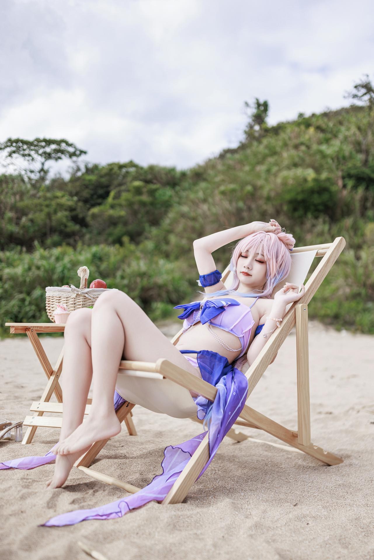 [cosplay] 阿雪雪 - 原神 珊瑚宫心海：原神 珊瑚宫心海 泳装角色還原美腿 56P