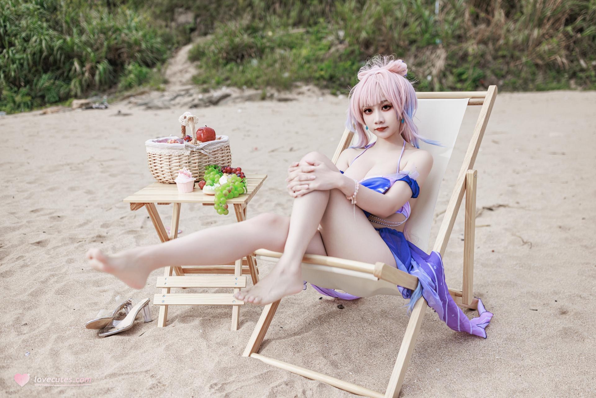 [cosplay] 阿雪雪 - 原神 珊瑚宫心海：原神 珊瑚宫心海 泳装角色還原美腿 56P
