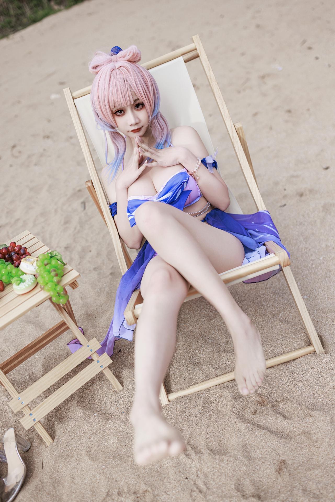 [cosplay] 阿雪雪 - 原神 珊瑚宫心海：原神 珊瑚宫心海 泳装角色還原美腿 56P
