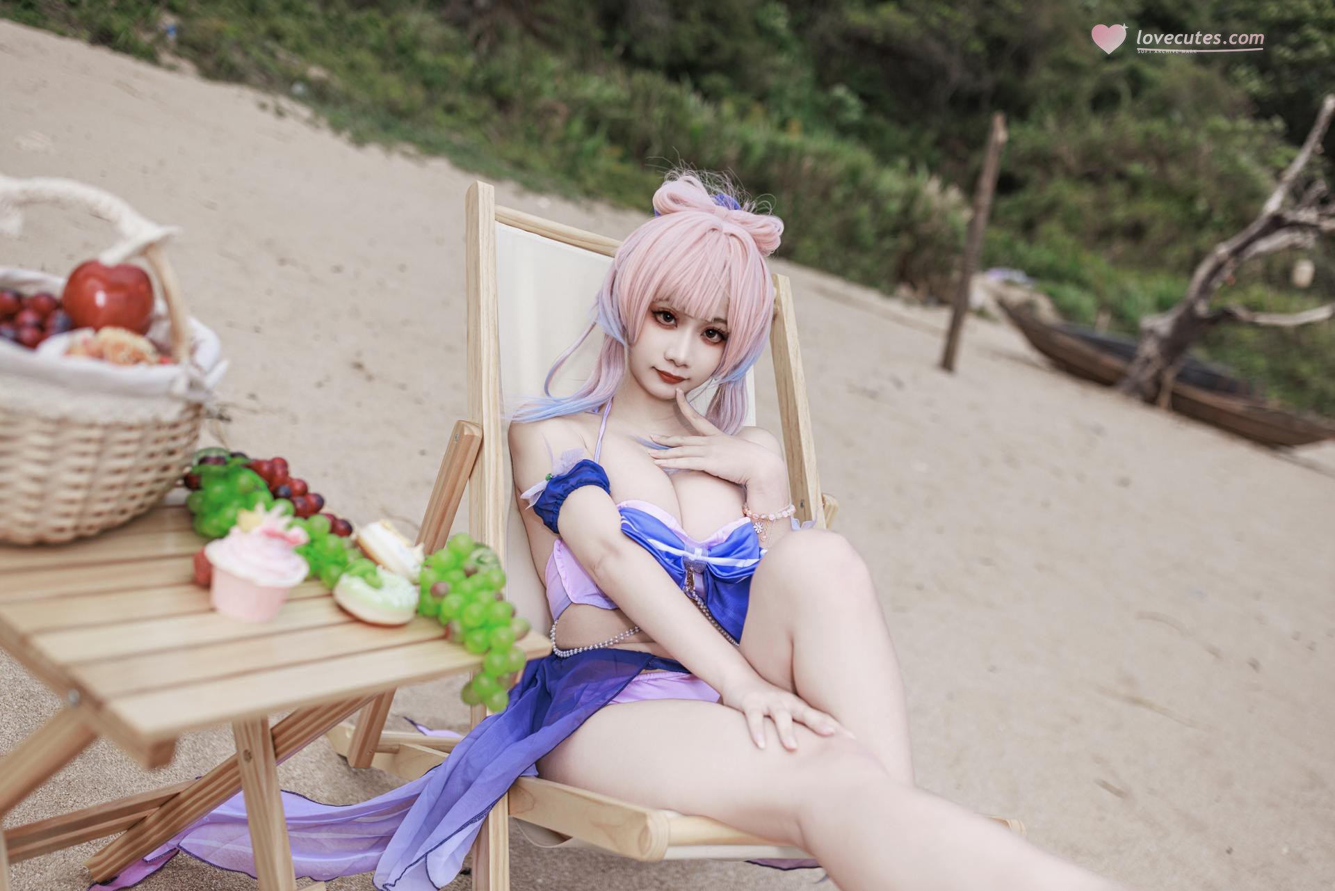 [cosplay] 阿雪雪 - 原神 珊瑚宫心海：原神 珊瑚宫心海 泳装角色還原美腿 56P