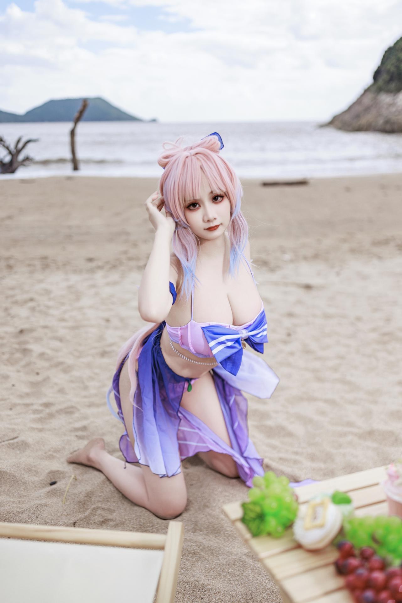 [cosplay] 阿雪雪 - 原神 珊瑚宫心海：原神 珊瑚宫心海 泳装角色還原美腿 56P
