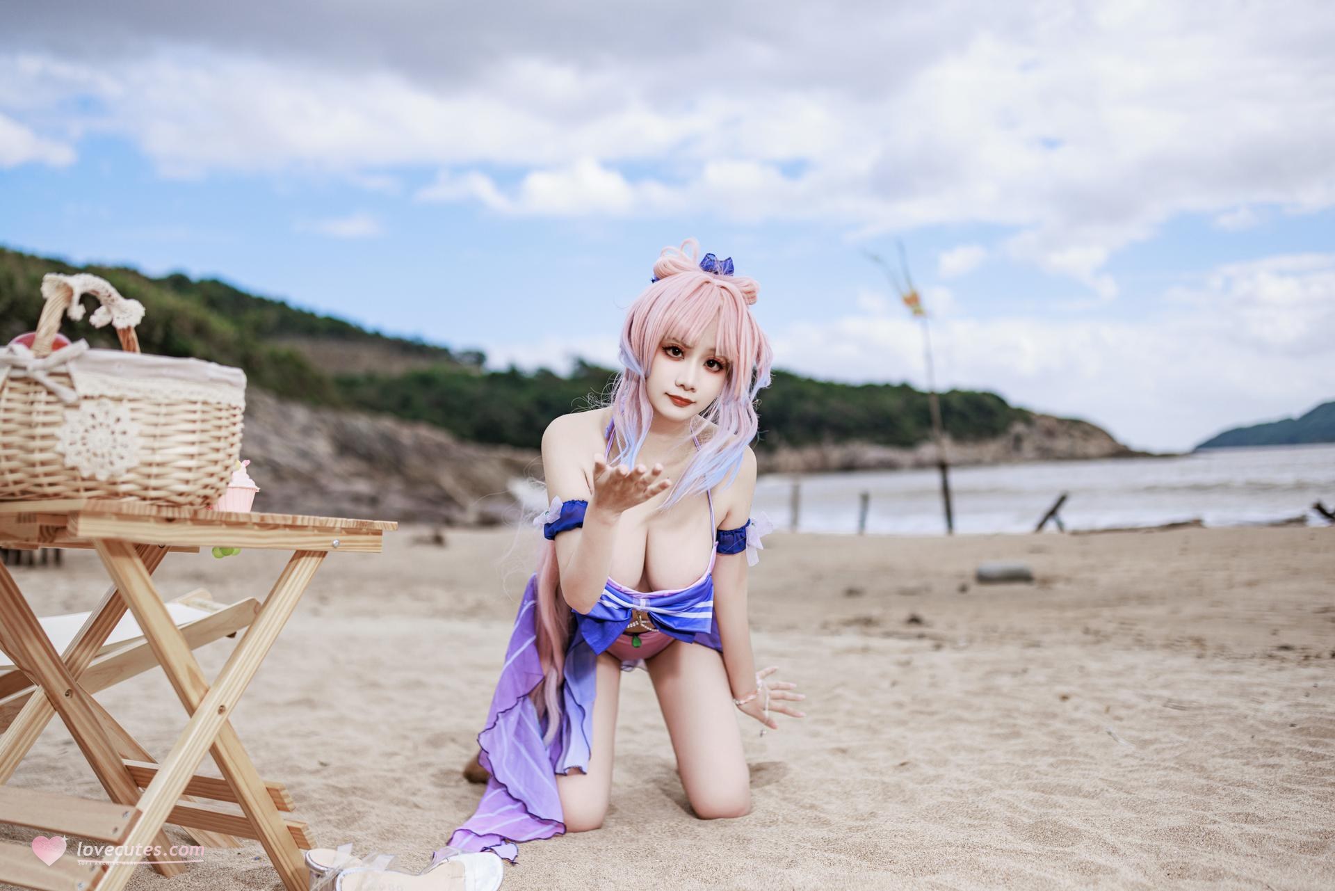 [cosplay] 阿雪雪 - 原神 珊瑚宫心海：原神 珊瑚宫心海 泳装角色還原美腿 56P