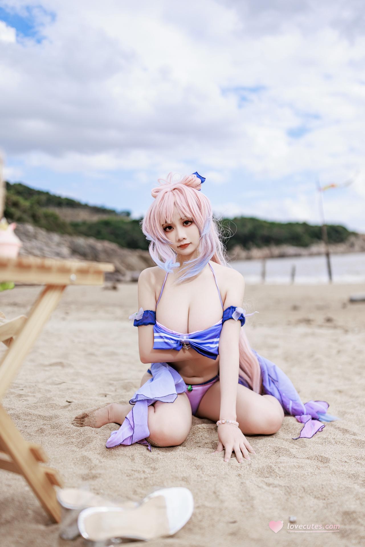 [cosplay] 阿雪雪 - 原神 珊瑚宫心海：原神 珊瑚宫心海 泳装角色還原美腿 56P