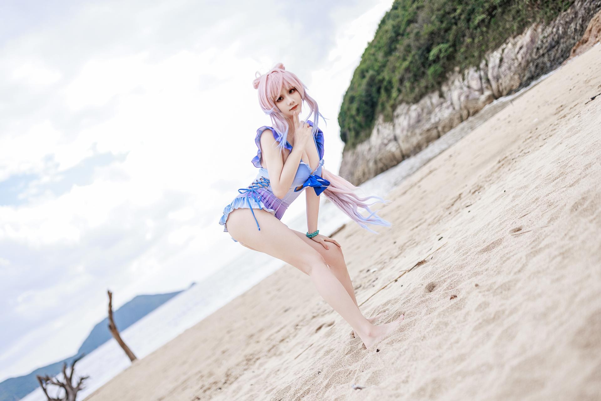 [cosplay] 阿雪雪 - 原神 珊瑚宫心海：原神 珊瑚宫心海 泳装角色還原美腿 56P