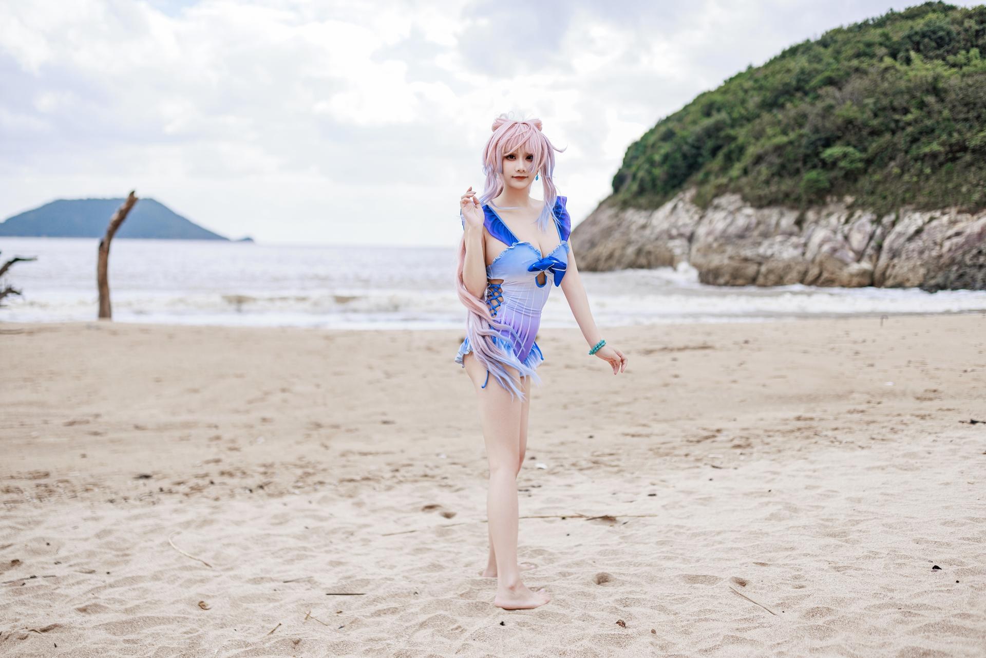 [cosplay] 阿雪雪 - 原神 珊瑚宫心海：原神 珊瑚宫心海 泳装角色還原美腿 56P