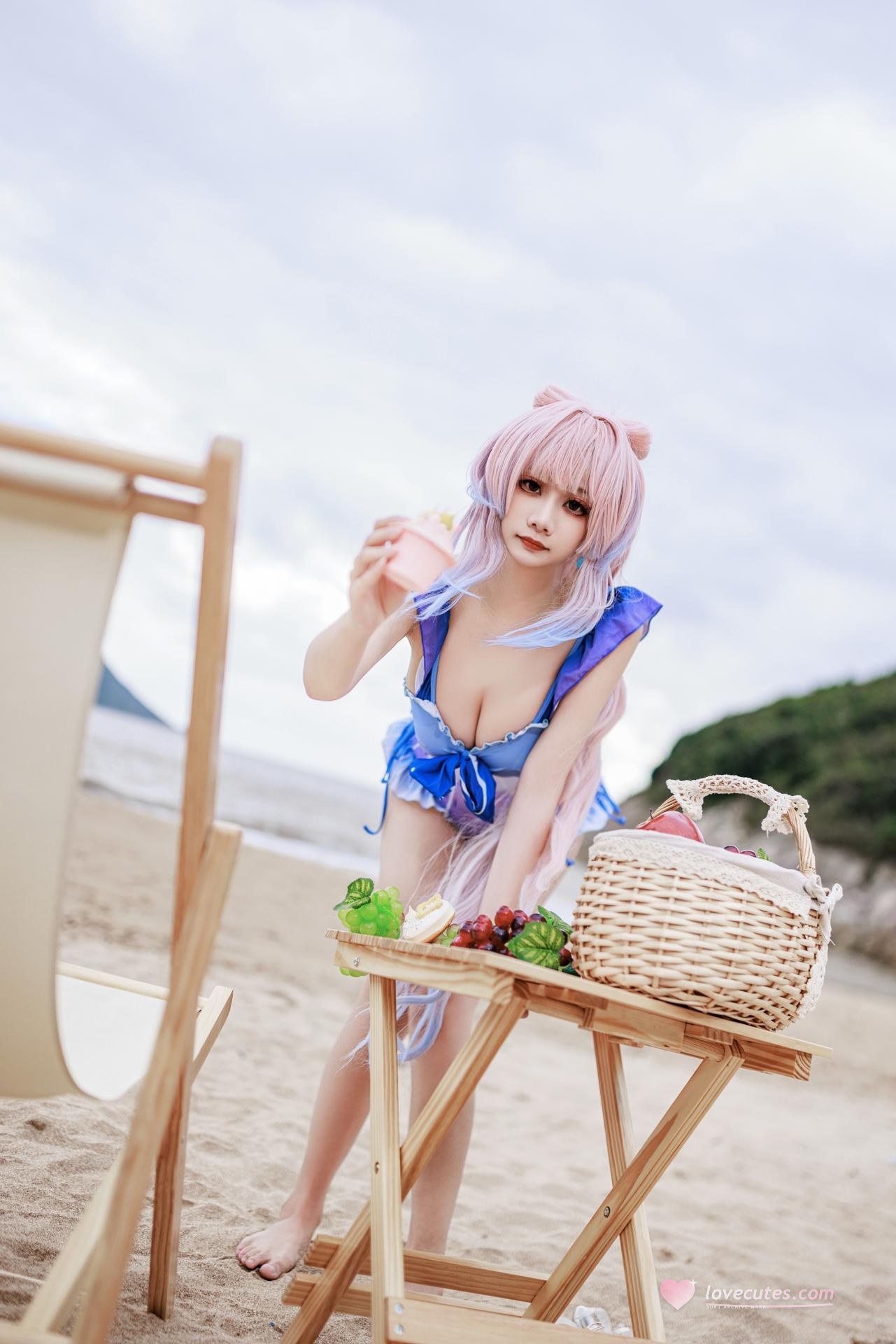 [cosplay] 阿雪雪 - 原神 珊瑚宫心海：原神 珊瑚宫心海 泳装角色還原美腿 56P