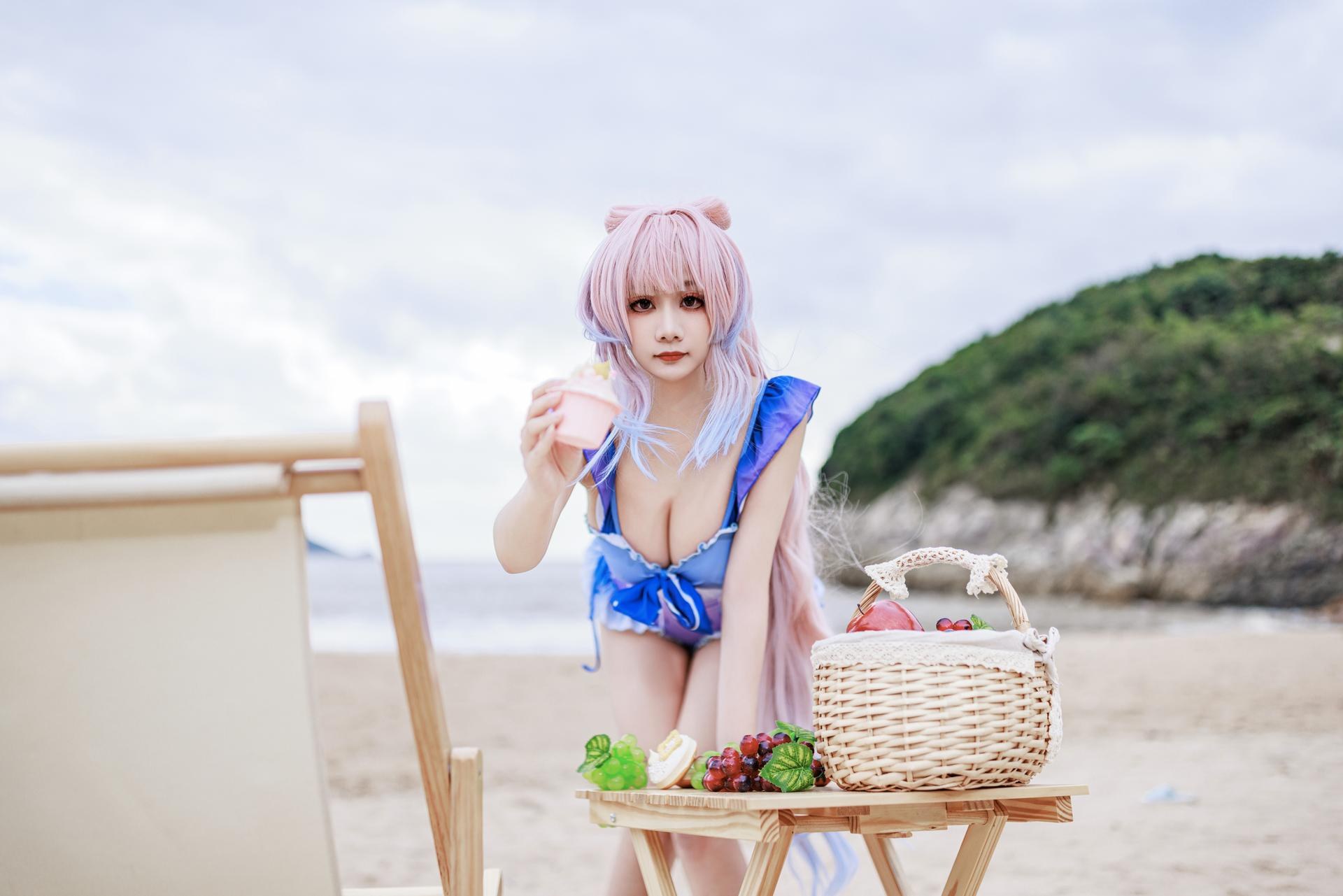[cosplay] 阿雪雪 - 原神 珊瑚宫心海：原神 珊瑚宫心海 泳装角色還原美腿 56P
