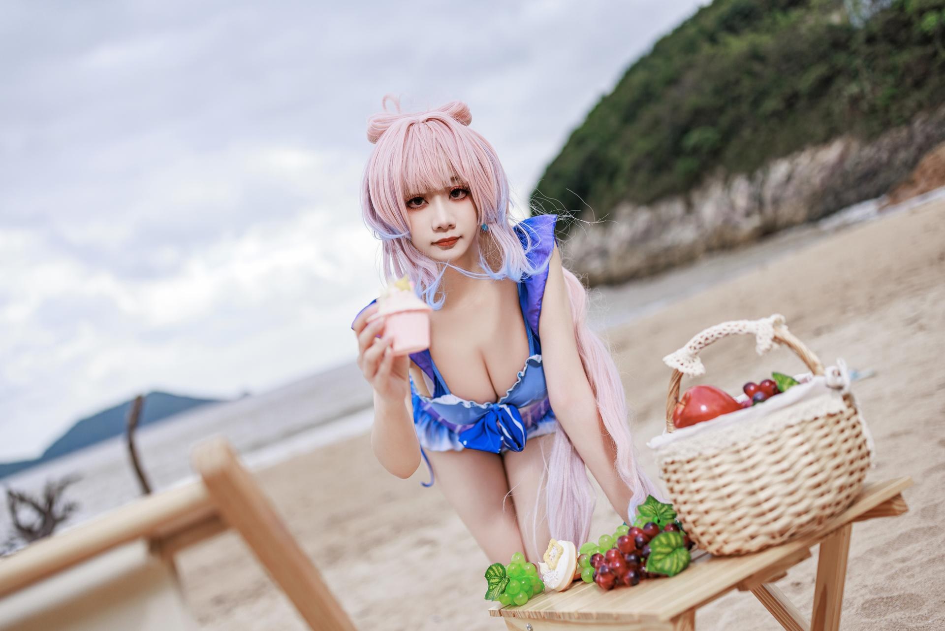 [cosplay] 阿雪雪 - 原神 珊瑚宫心海：原神 珊瑚宫心海 泳装角色還原美腿 56P