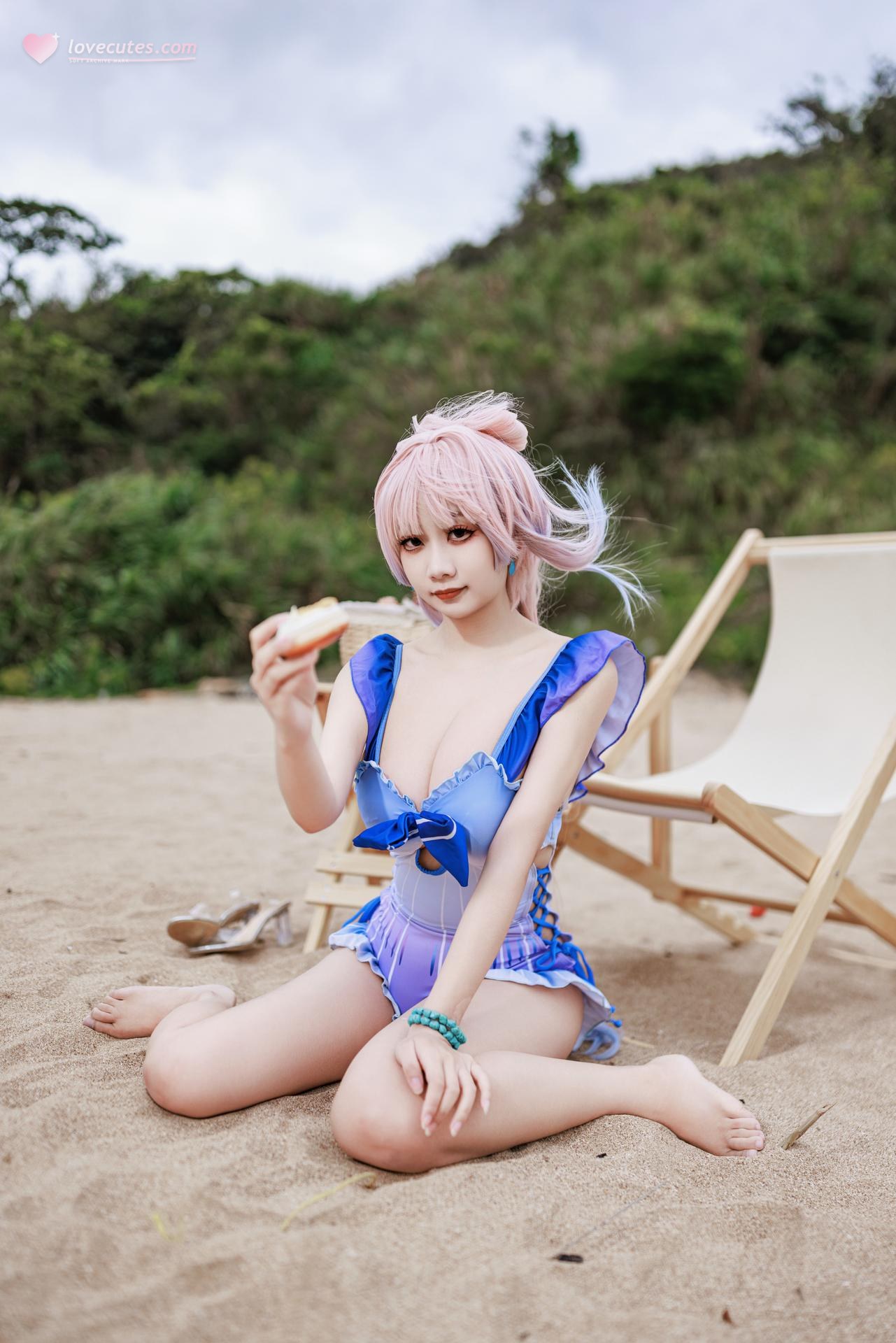 [cosplay] 阿雪雪 - 原神 珊瑚宫心海：原神 珊瑚宫心海 泳装角色還原美腿 56P