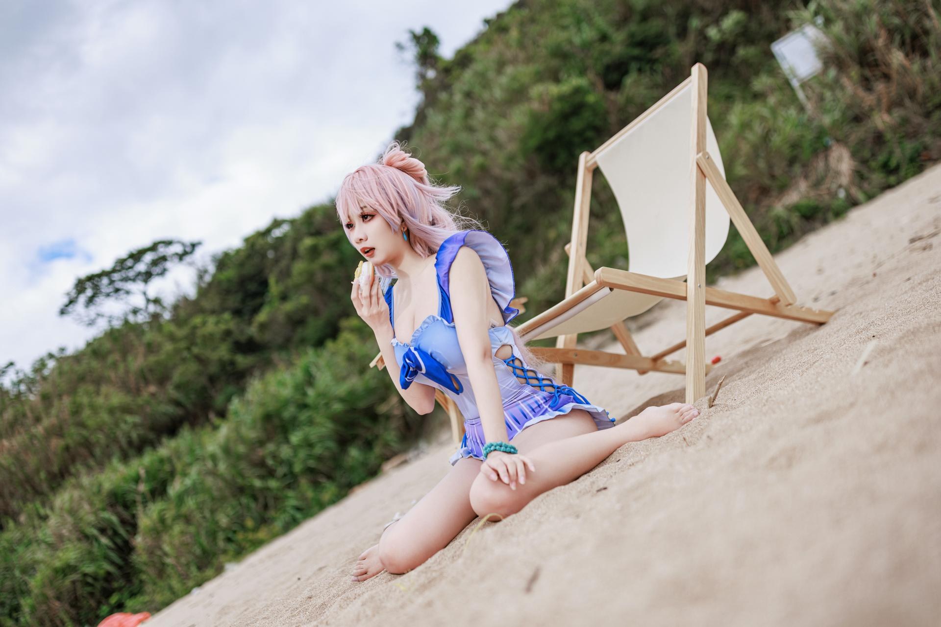 [cosplay] 阿雪雪 - 原神 珊瑚宫心海：原神 珊瑚宫心海 泳装角色還原美腿 56P