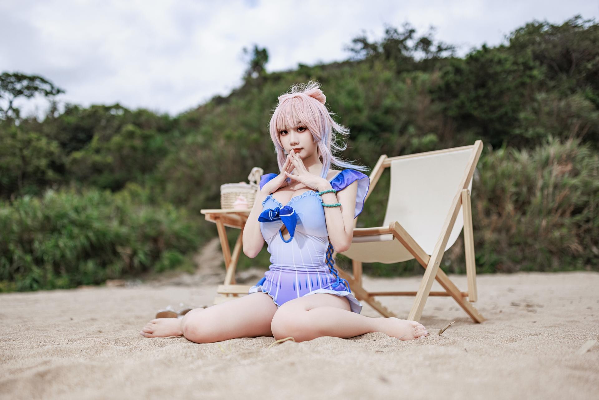 [cosplay] 阿雪雪 - 原神 珊瑚宫心海：原神 珊瑚宫心海 泳装角色還原美腿 56P