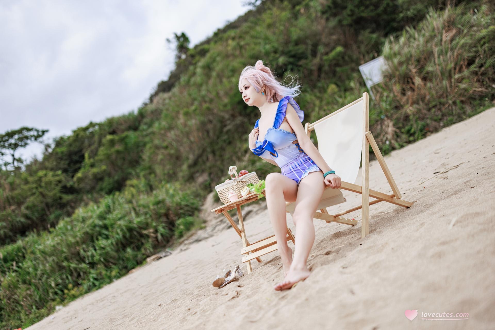 [cosplay] 阿雪雪 - 原神 珊瑚宫心海：原神 珊瑚宫心海 泳装角色還原美腿 56P