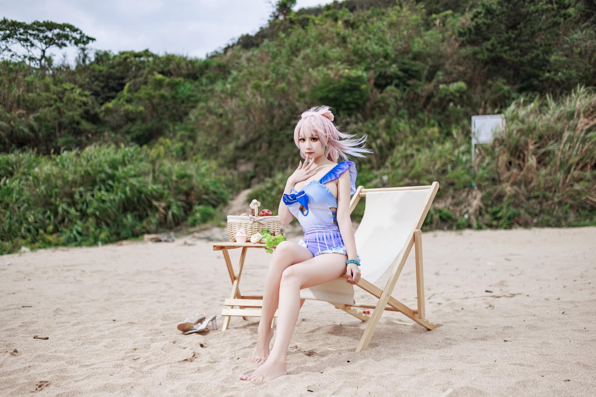 [cosplay] 阿雪雪 - 原神 珊瑚宫心海：原神 珊瑚宫心海 泳装角色還原美腿 56P