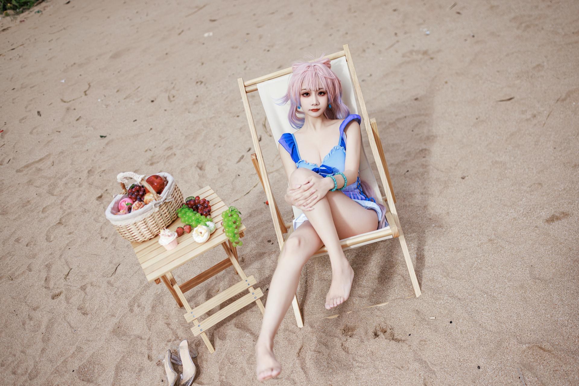 [cosplay] 阿雪雪 - 原神 珊瑚宫心海：原神 珊瑚宫心海 泳装角色還原美腿 56P