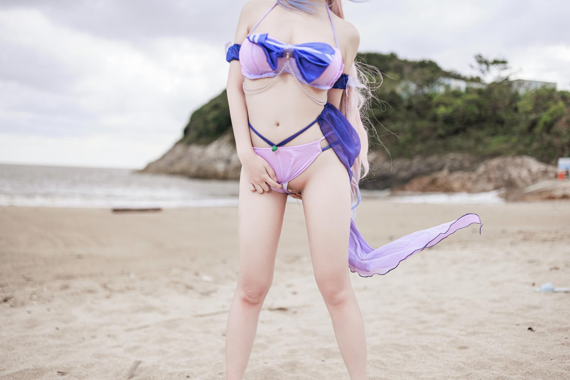 [cosplay] 阿雪雪 - 原神 珊瑚宫心海：原神 珊瑚宫心海 泳装角色還原美腿 56P