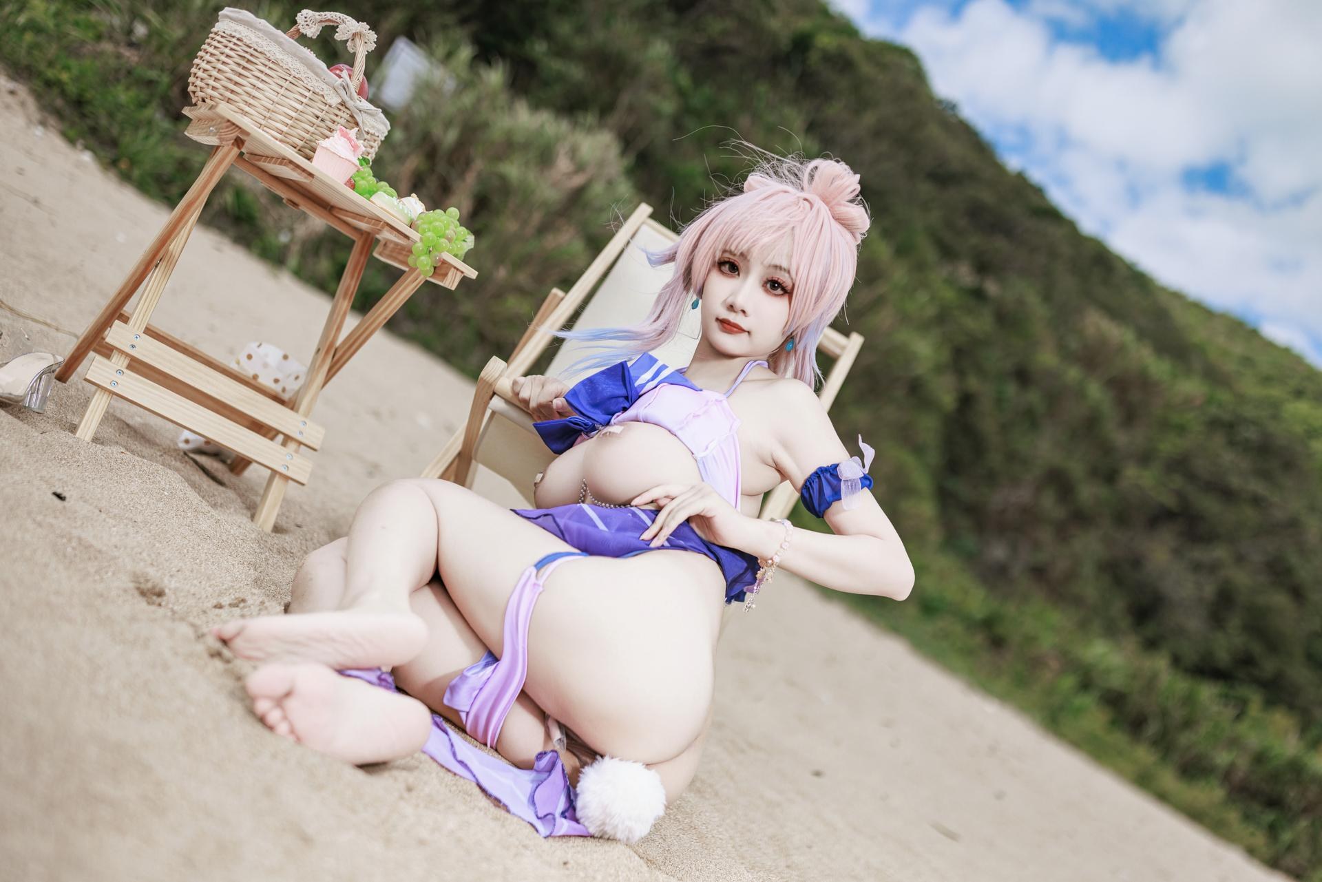 [cosplay] 阿雪雪 - 原神 珊瑚宫心海：原神 珊瑚宫心海 泳装角色還原美腿 56P