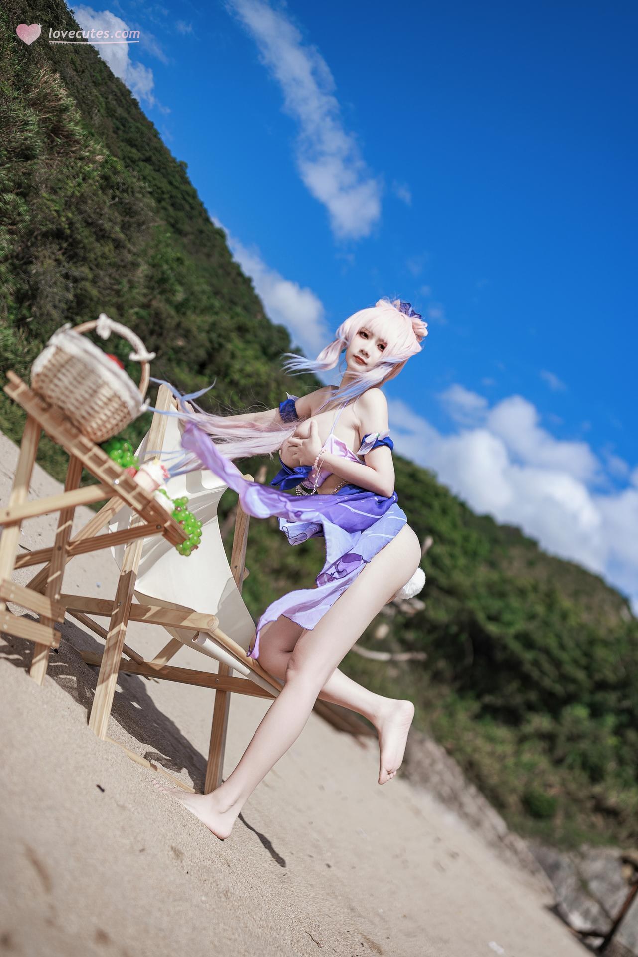 [cosplay] 阿雪雪 - 原神 珊瑚宫心海：原神 珊瑚宫心海 泳装角色還原美腿 56P