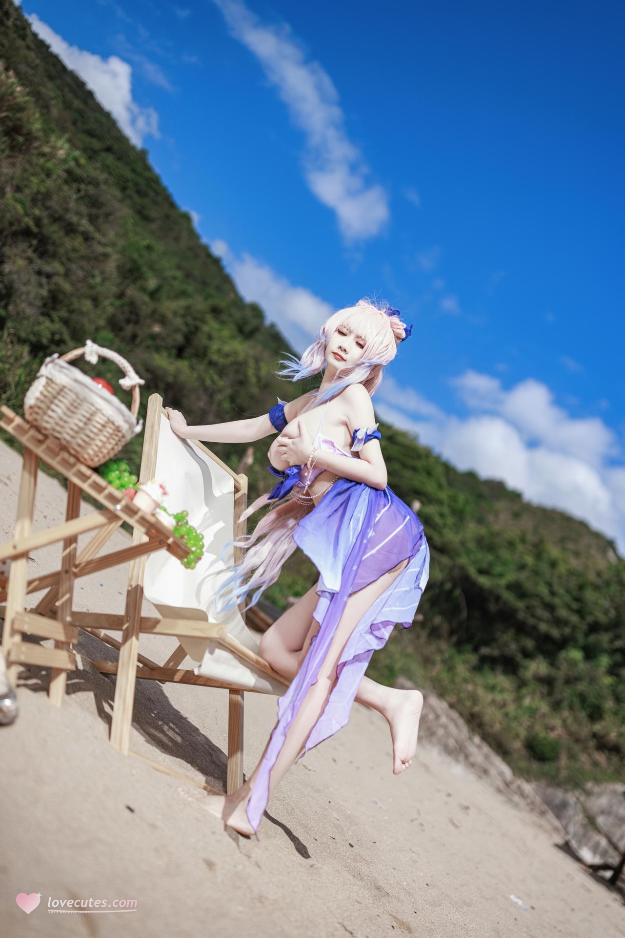 [cosplay] 阿雪雪 - 原神 珊瑚宫心海：原神 珊瑚宫心海 泳装角色還原美腿 56P