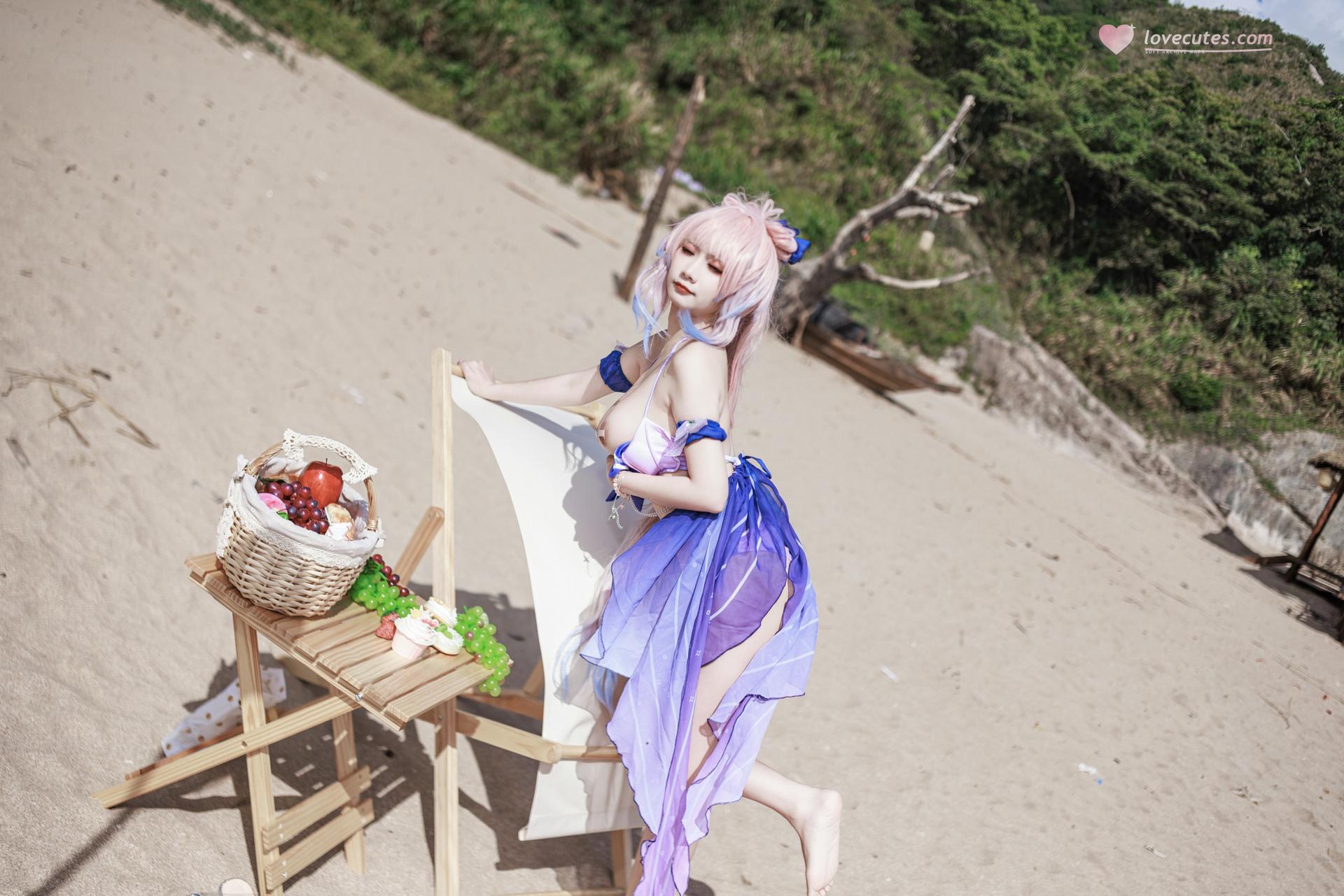 [cosplay] 阿雪雪 - 原神 珊瑚宫心海：原神 珊瑚宫心海 泳装角色還原美腿 56P