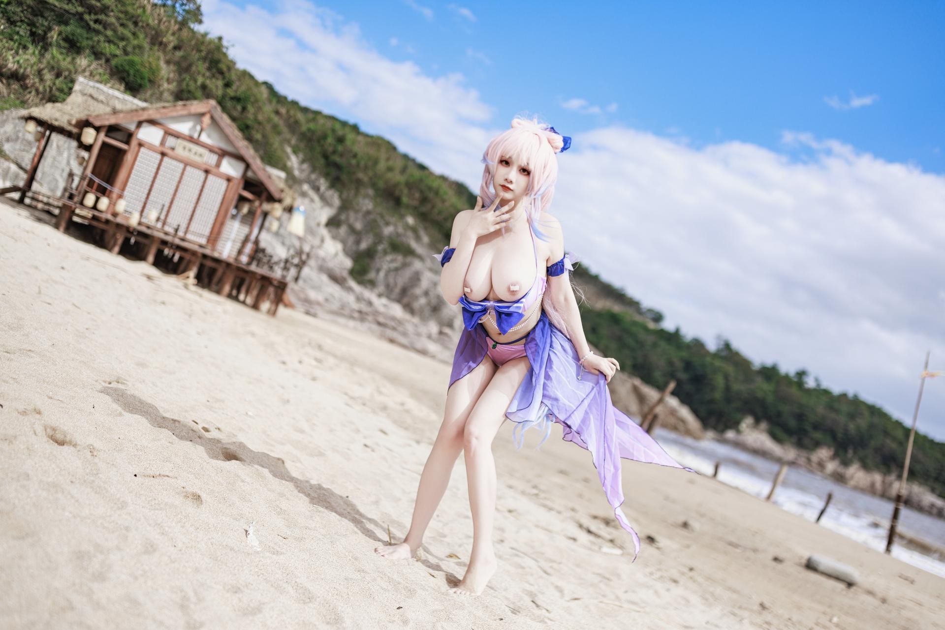 [cosplay] 阿雪雪 - 原神 珊瑚宫心海：原神 珊瑚宫心海 泳装角色還原美腿 56P