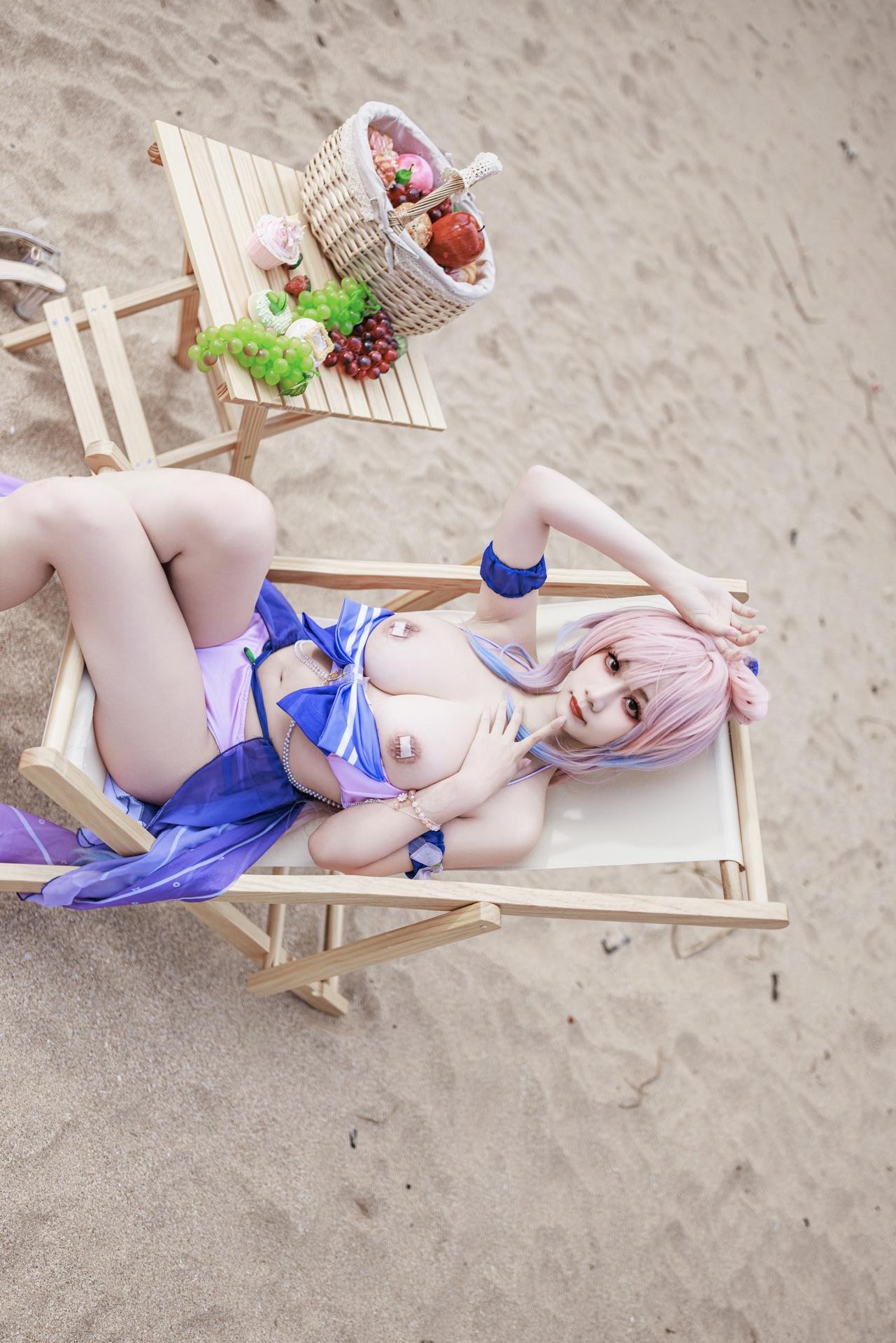 [cosplay] 阿雪雪 - 原神 珊瑚宫心海：原神 珊瑚宫心海 泳装角色還原美腿 56P