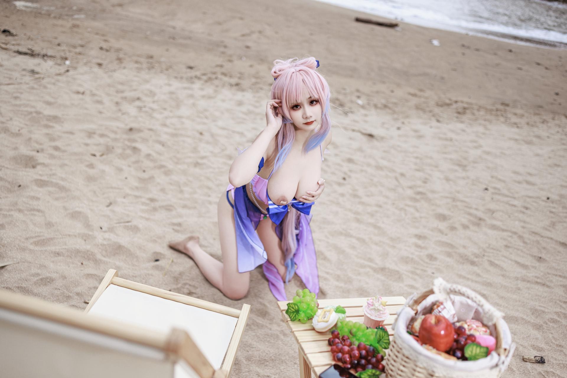 [cosplay] 阿雪雪 - 原神 珊瑚宫心海：原神 珊瑚宫心海 泳装角色還原美腿 56P