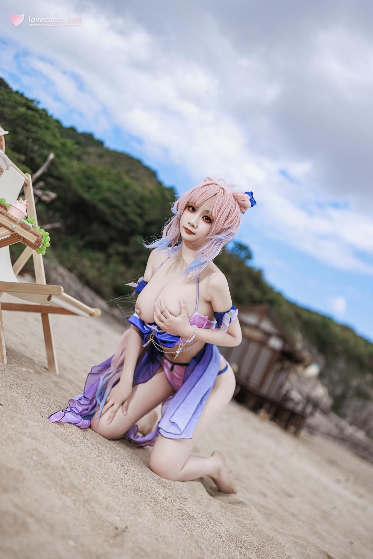 [cosplay] 阿雪雪 - 原神 珊瑚宫心海：原神 珊瑚宫心海 泳装角色還原美腿 56P