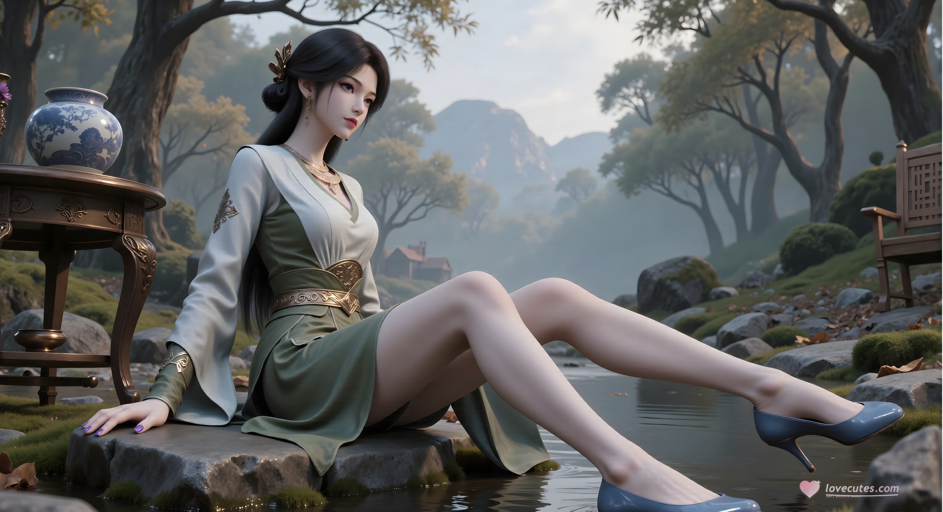AI Porn - Mei Ning fantasy hanfu character gallery long hair AI Adult Gallery 80P